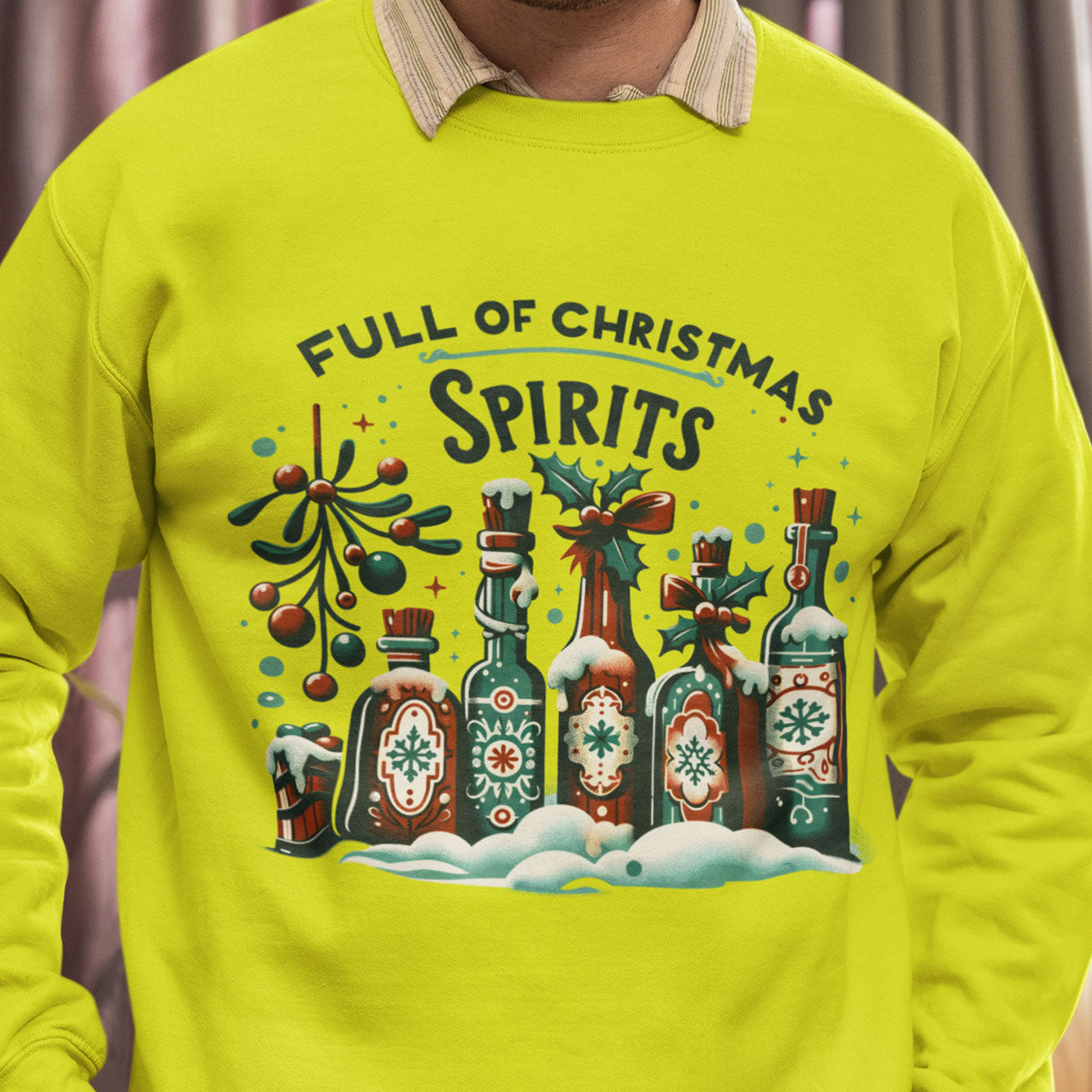Full of Christmas Spirits | Festive Holiday Bottles | Unisex Crewneck Sweatshirts