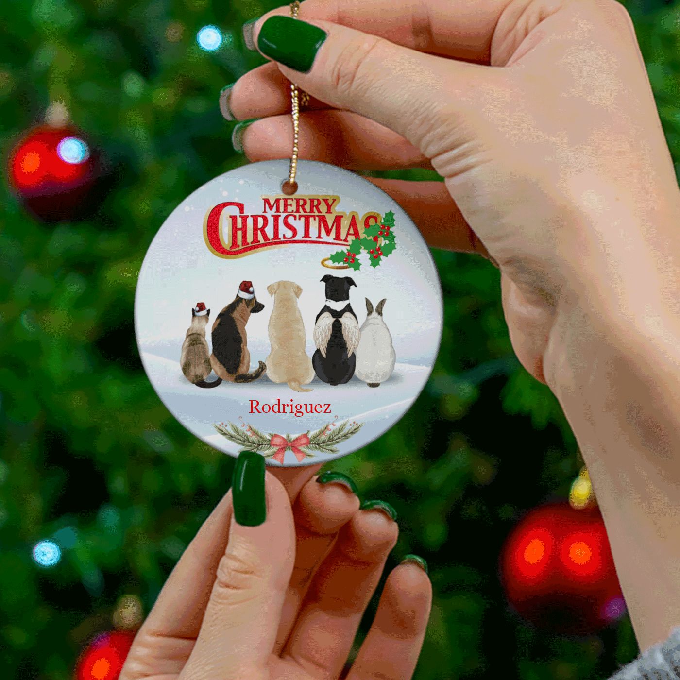 Merry Christmas with Pets | Festive Holiday Decor for Animal Lovers | Ceramic Ornament