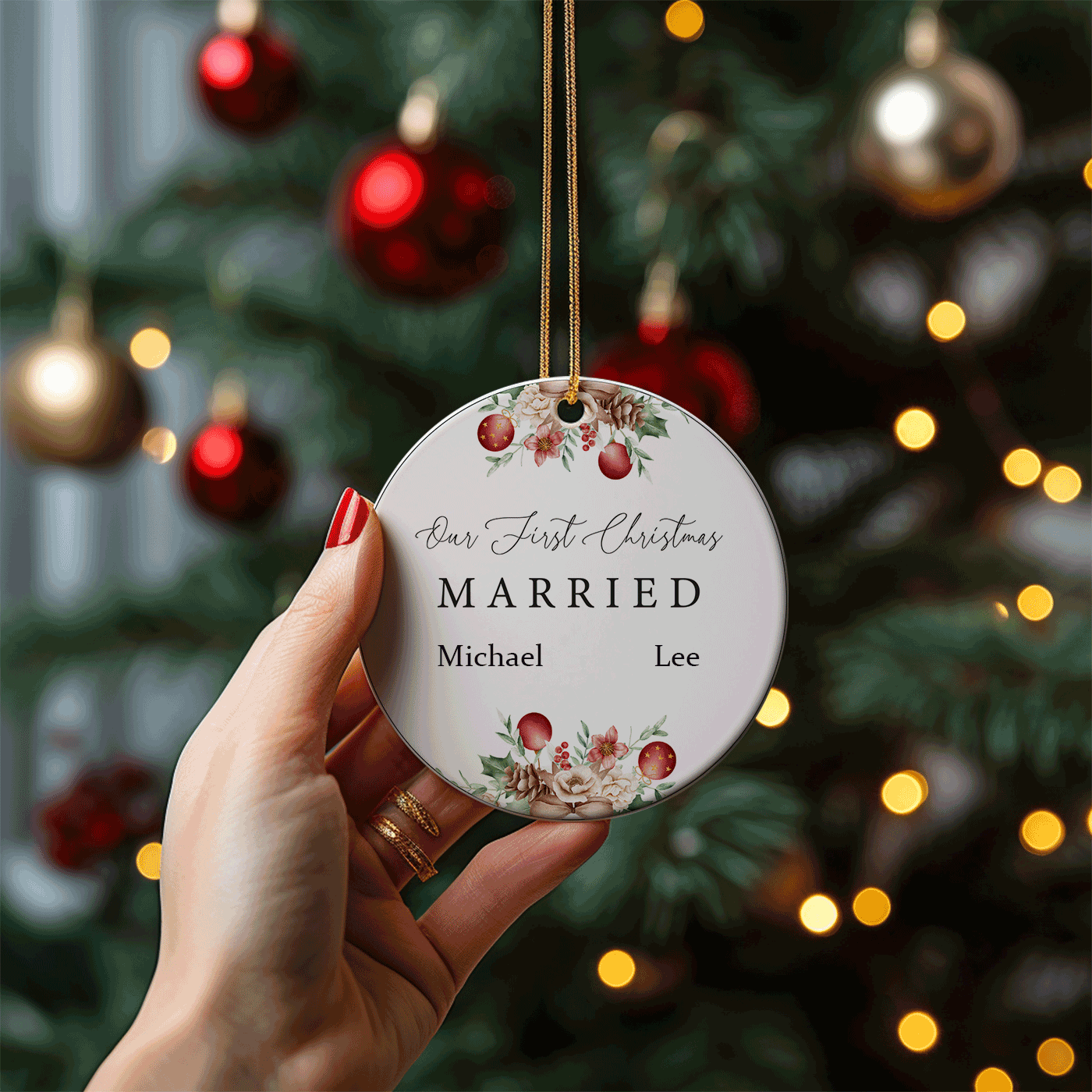 Our First Christmas Married | Elegant Floral | Ceramic Ornament