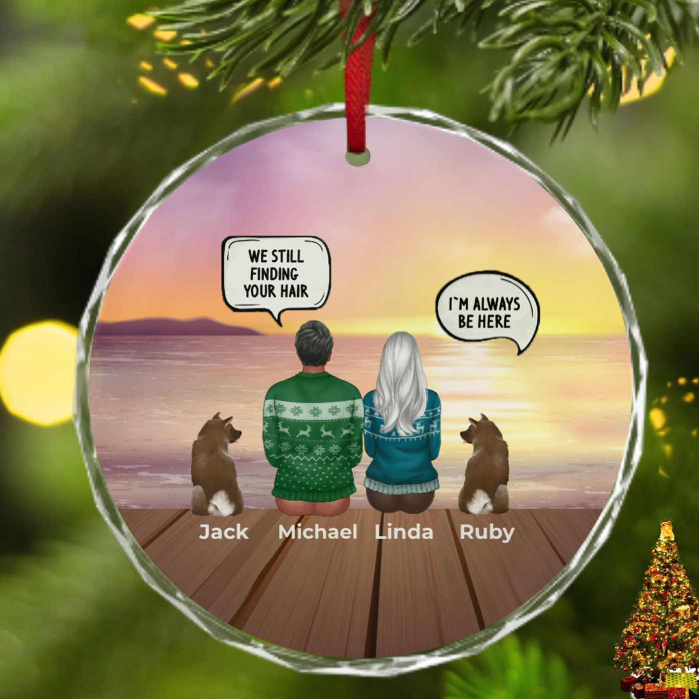 Customizable Family and Pet Sunset Memorial Ornament | Christmas | Glass Ornament