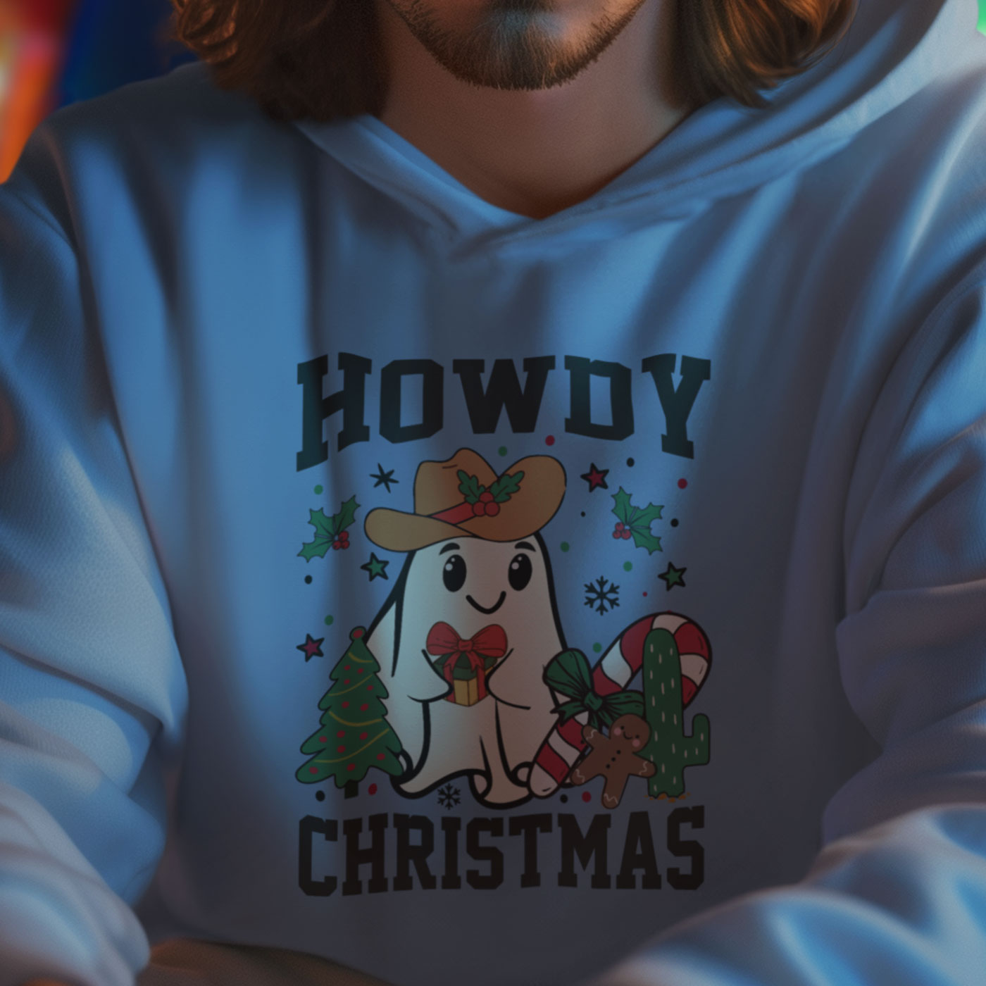 Howdy Christmas | Cute Cowboy Ghost Holiday | Unisex Hoodie