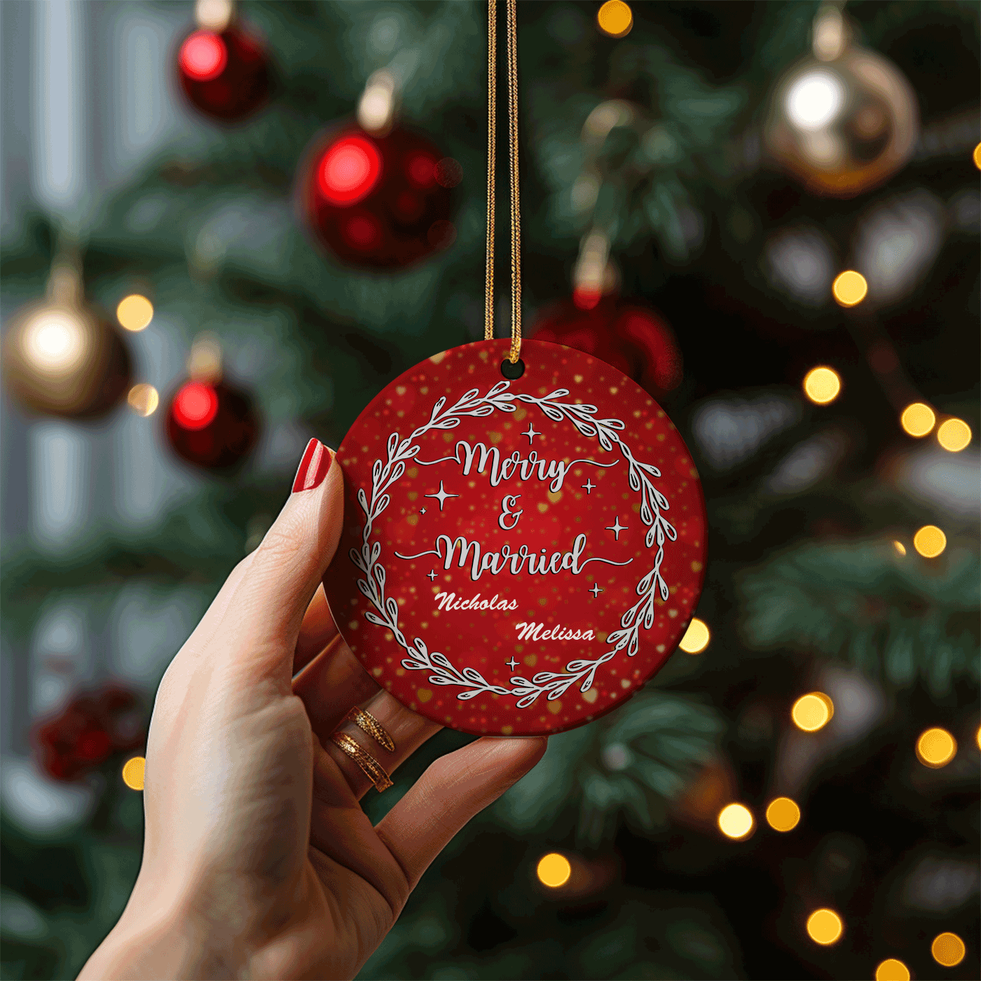 Merry & Married Christmas | Celebrate Your First Married Christmas with Love | Ceramic Ornament