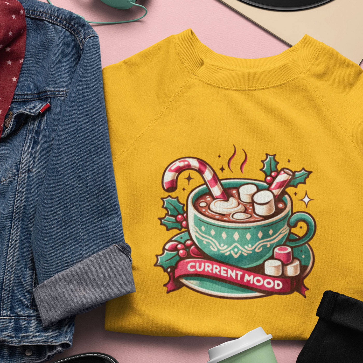 Current Mood - Festive Hot Cocoa Christmas | Unisex Crewneck Sweatshirts