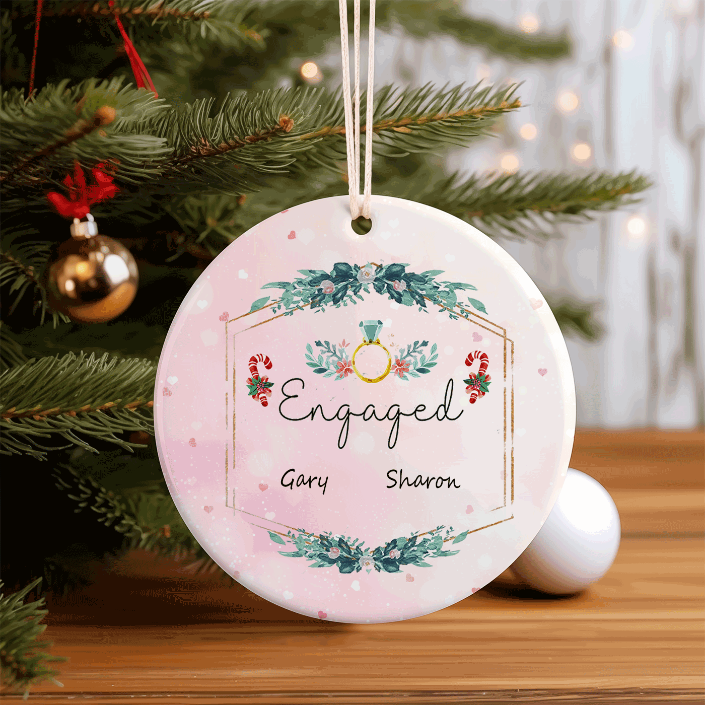 Engaged Christmas | Celebrate Your Engagement with Holiday Cheer | Ceramic Ornament