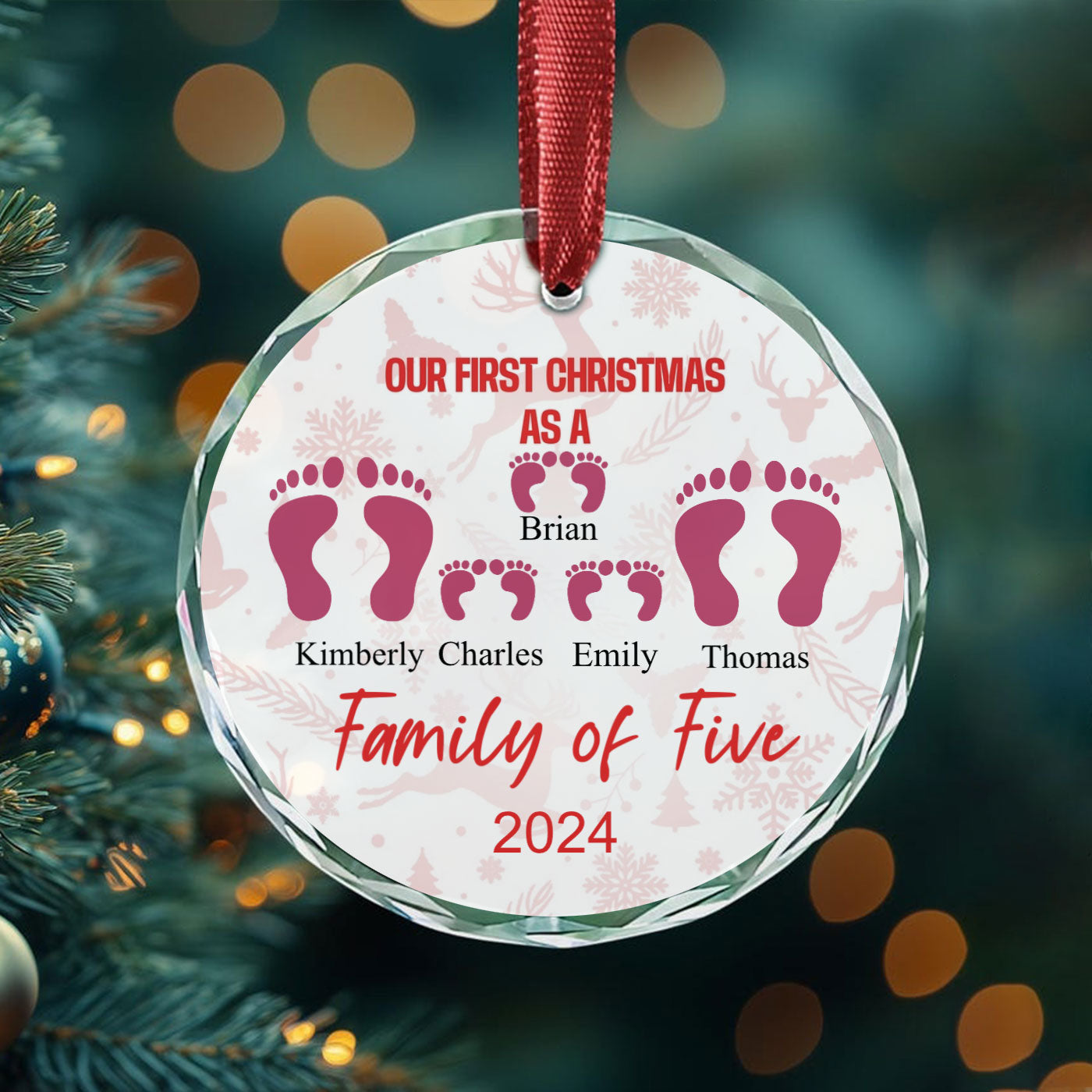 Our First Christmas as a "Family of Three" Crystal Glass Ornament | Customizable Keepsake