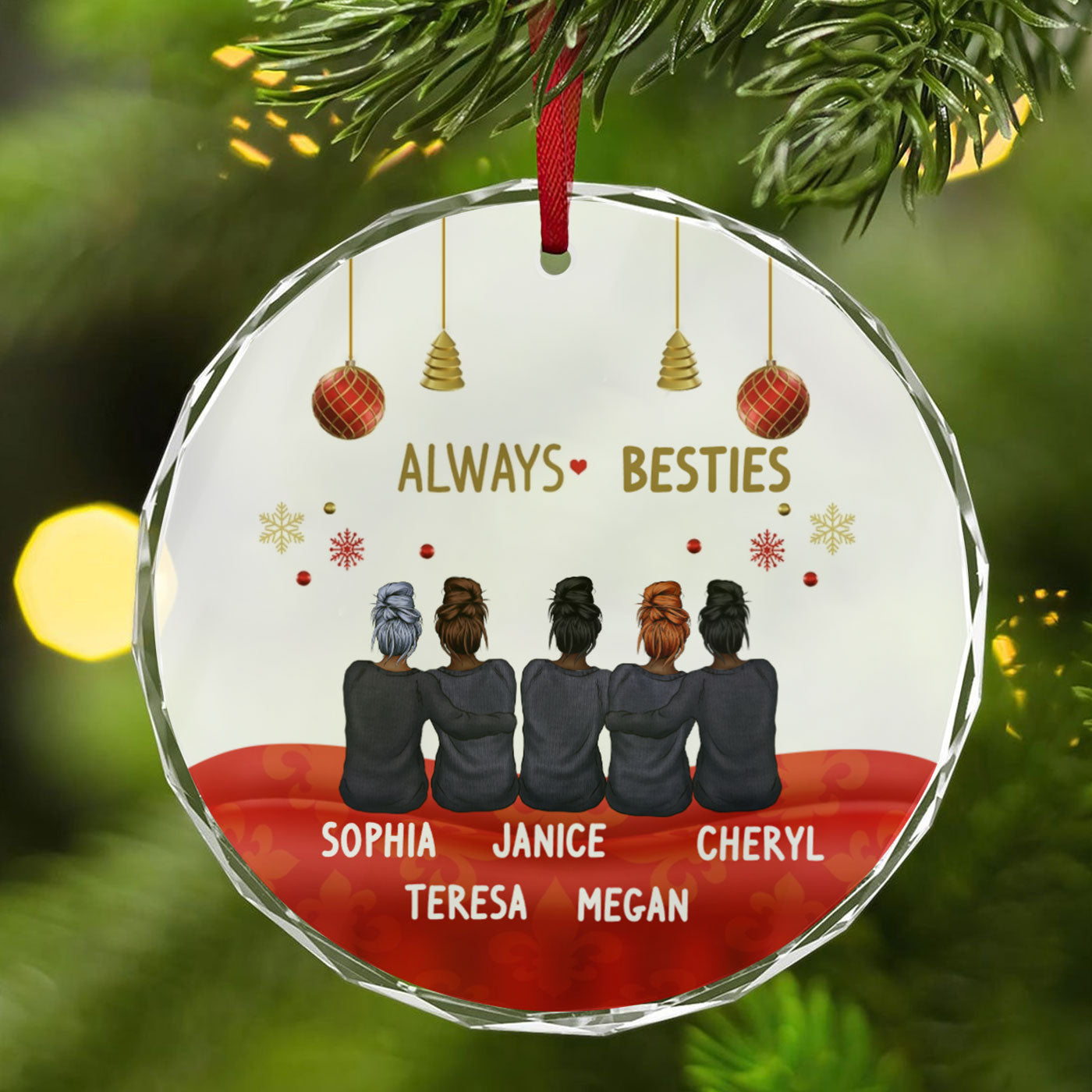 Personalized Best Friends Christmas Glass Ornament - Always Besties