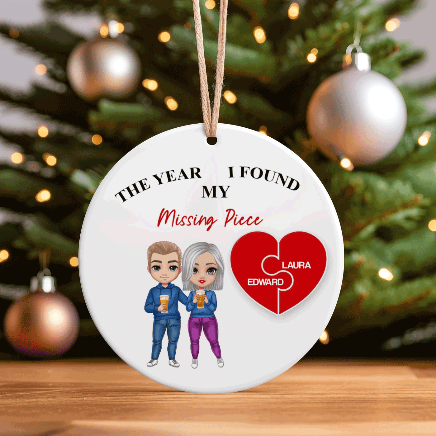Personalized Christmas Couple Ceramic Ornament - The Year I Found My Missing Piece