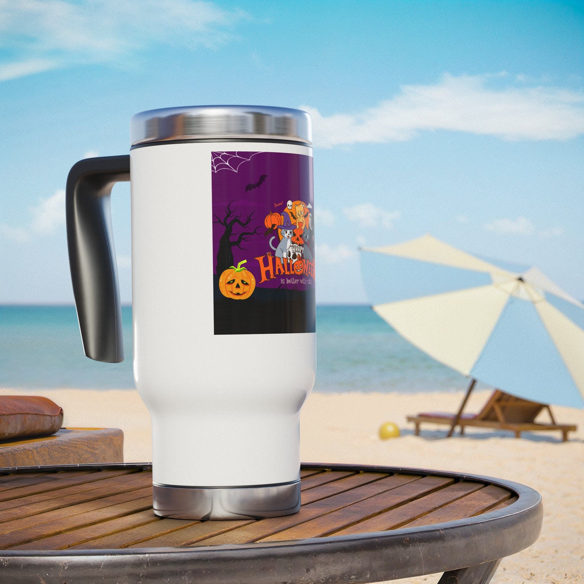 Happy Halloween is Better with Cats | Stainless Steel Travel Mug with Handle