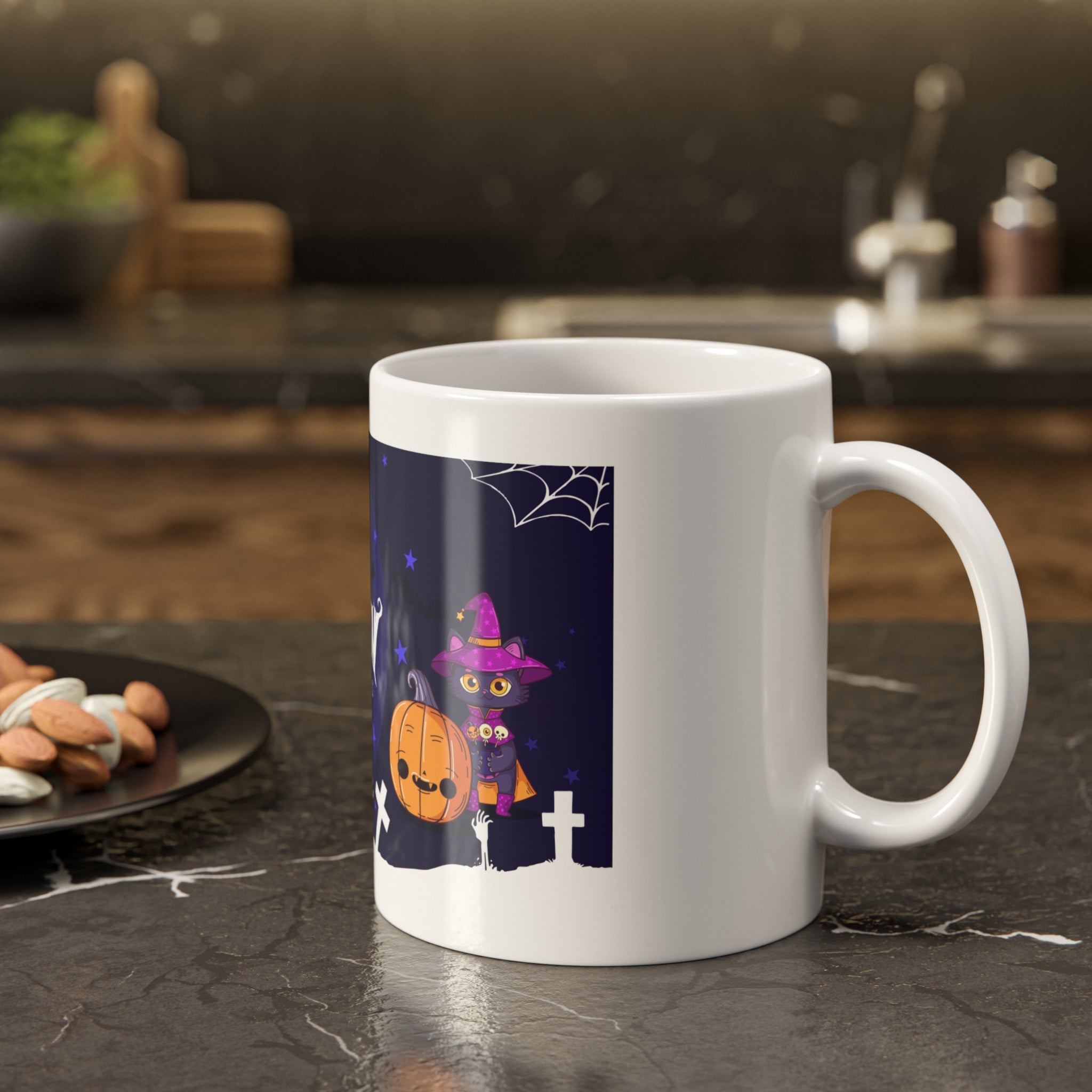Happy Halloween with Witch's Cats | White Ceramic Mug