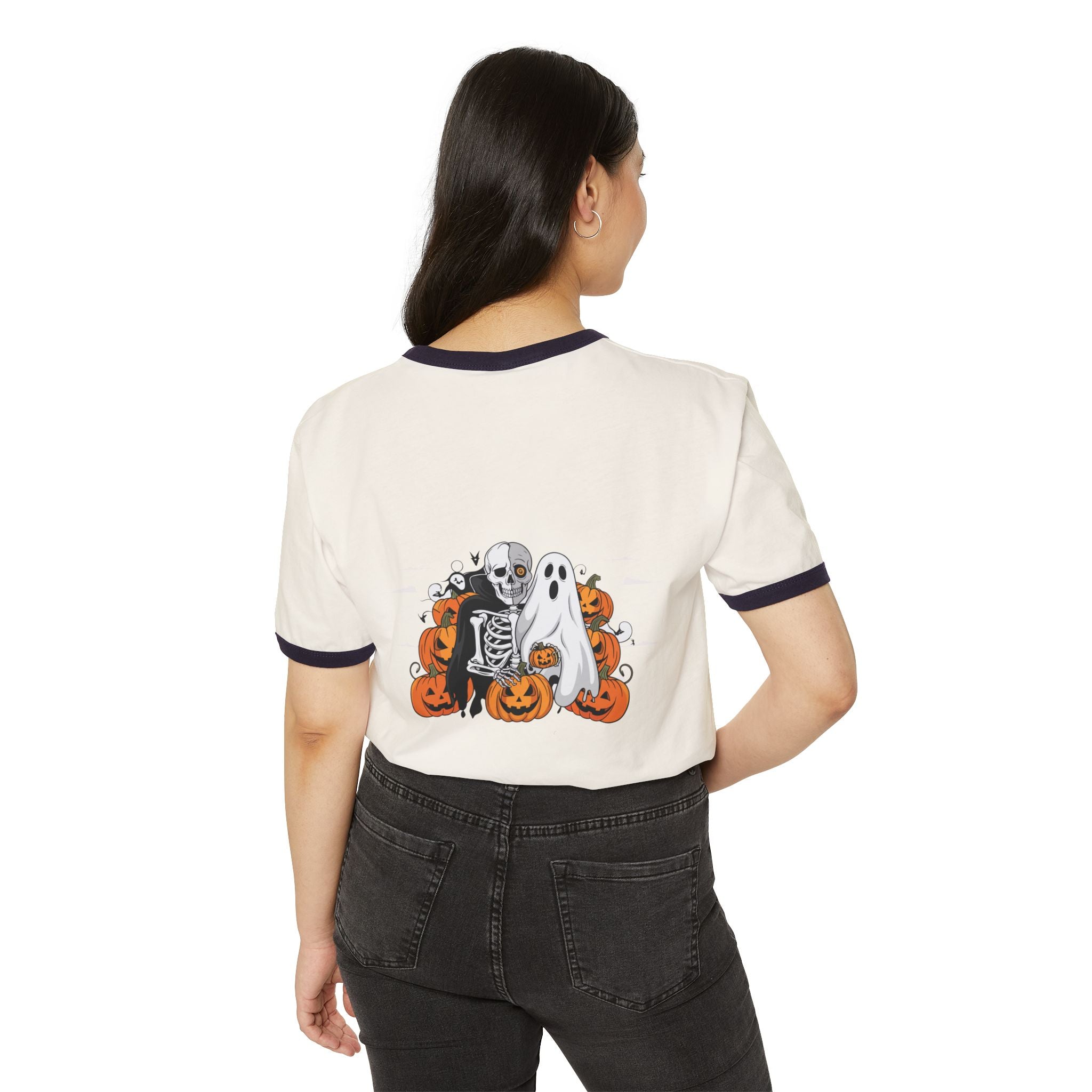 Halloween with Bats | Unisex Cotton Ringer T-Shirt