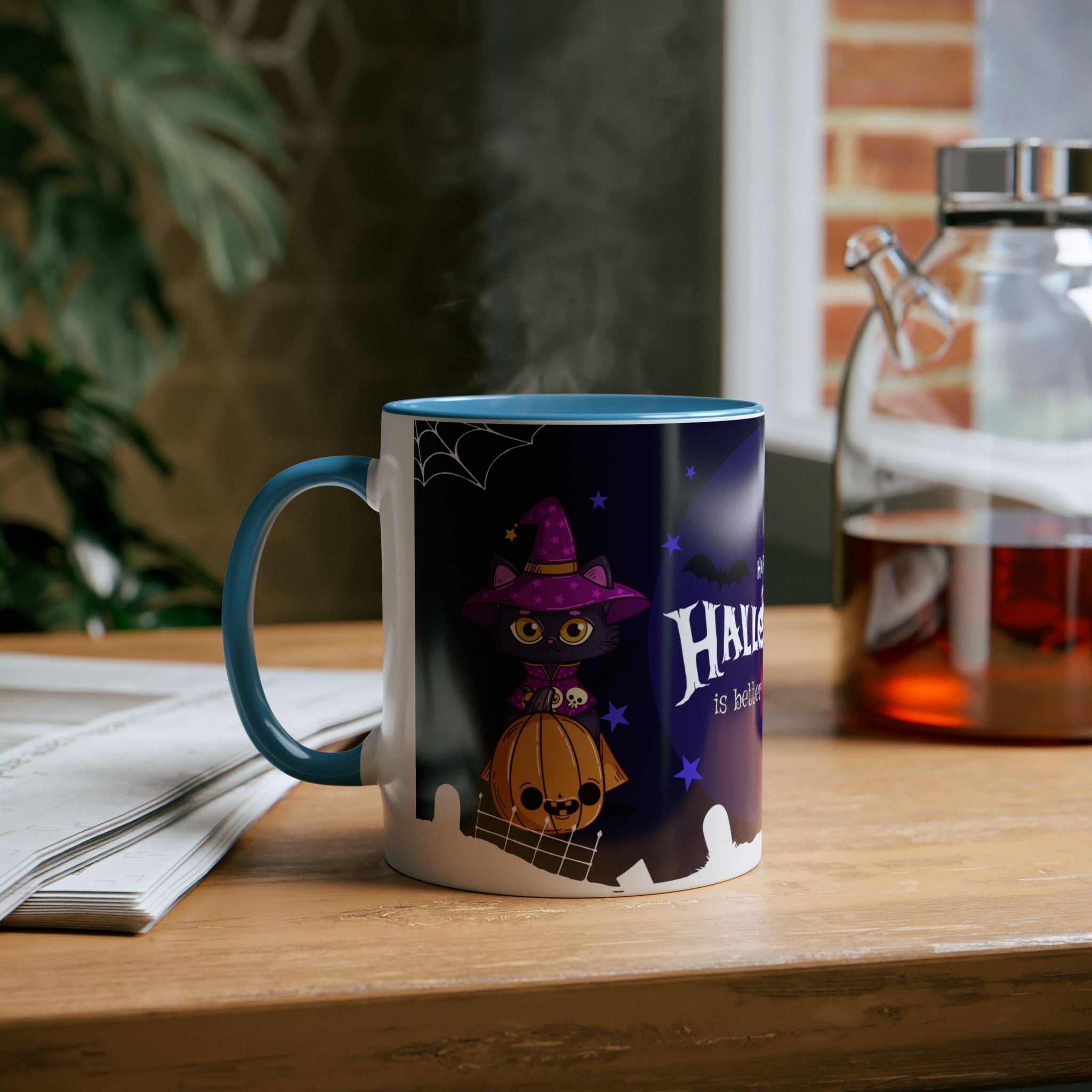 Happy Halloween with Witch's Cats | Two-Tone Coffee Mugs