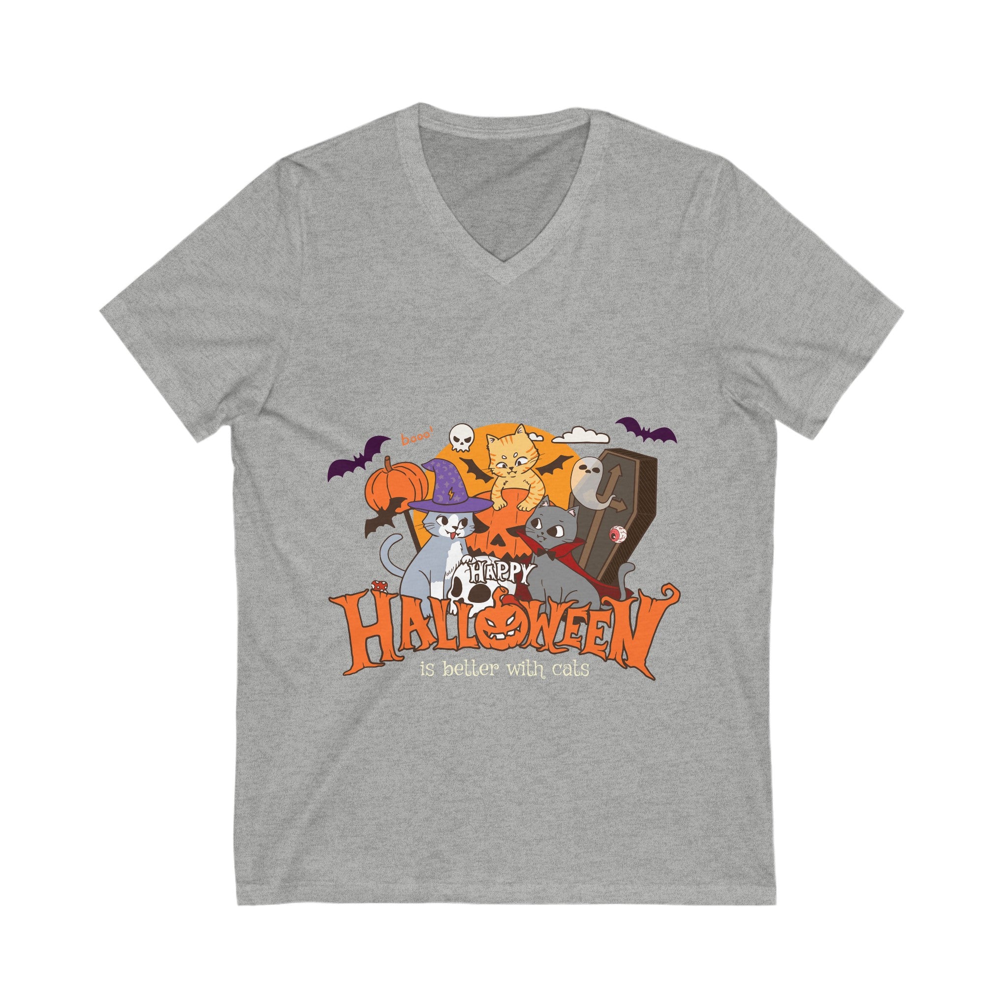Halloween is Better with Cats | Unisex Jersey Short Sleeve V-Neck Tee