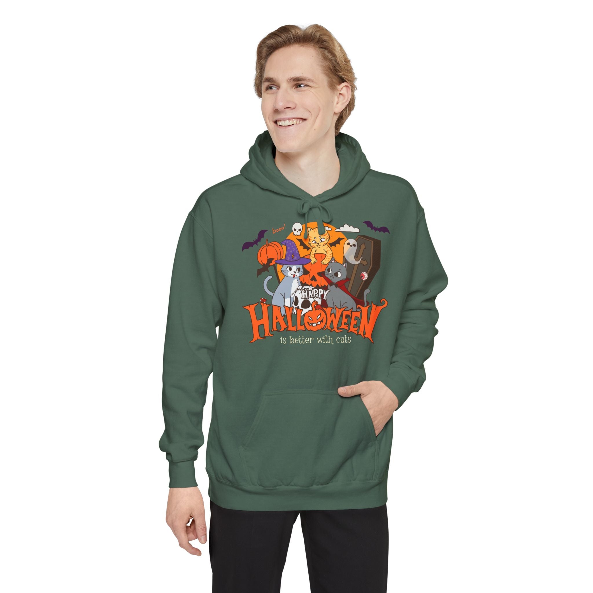 Halloween is Better with Cats | Unisex Garment-Dyed Hoodie