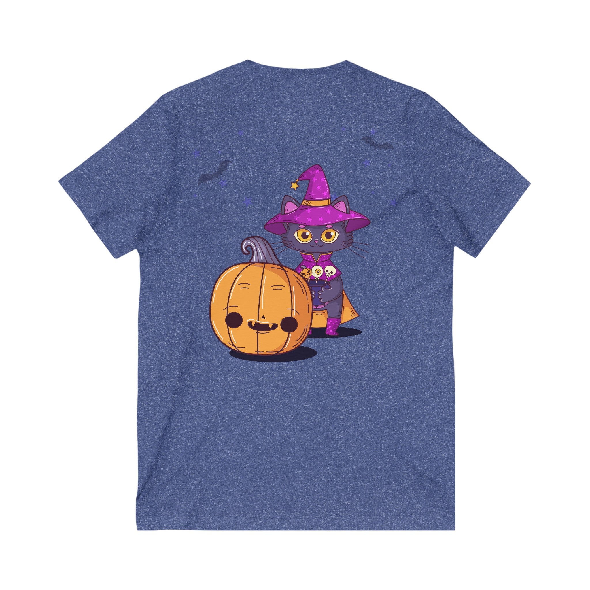 Halloween with Witch's Cats| Unisex Jersey Short Sleeve V-Neck Tee