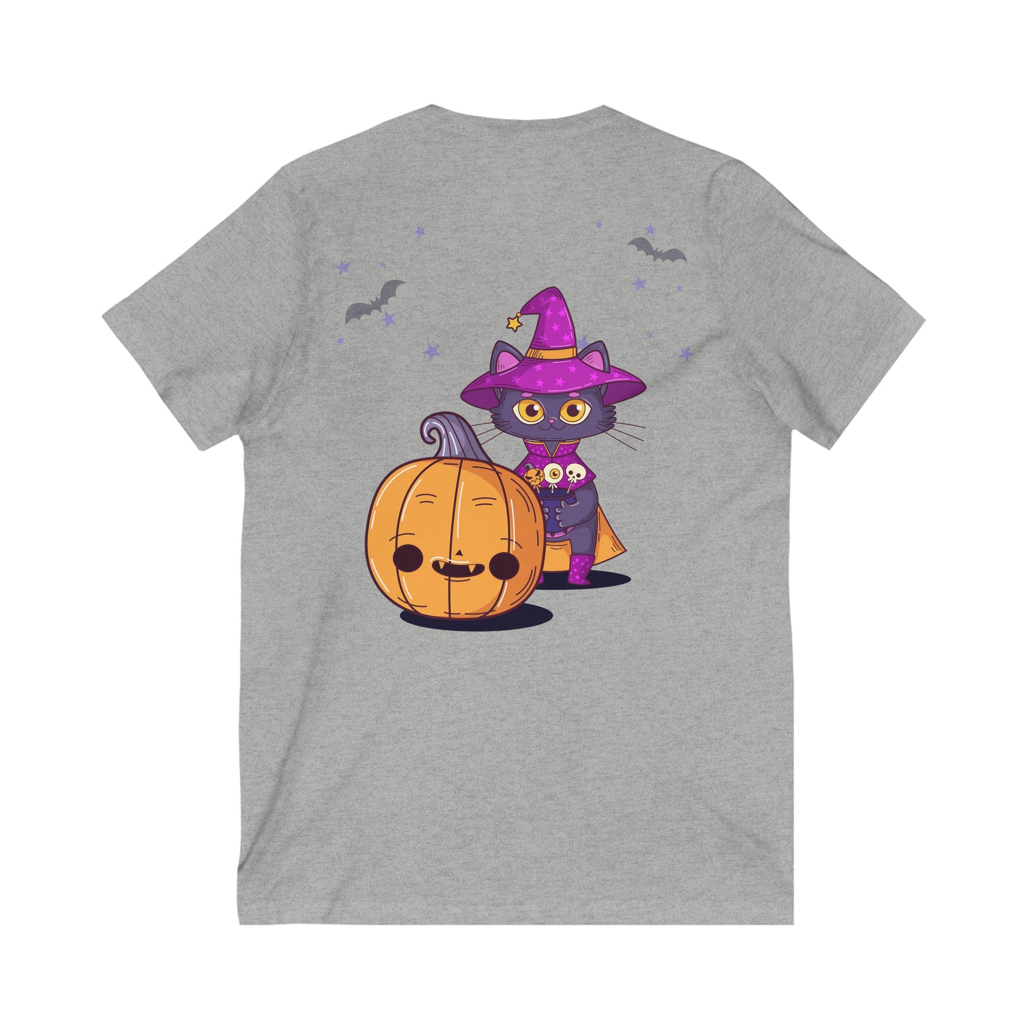 Halloween with Witch's Cats| Unisex Jersey Short Sleeve V-Neck Tee