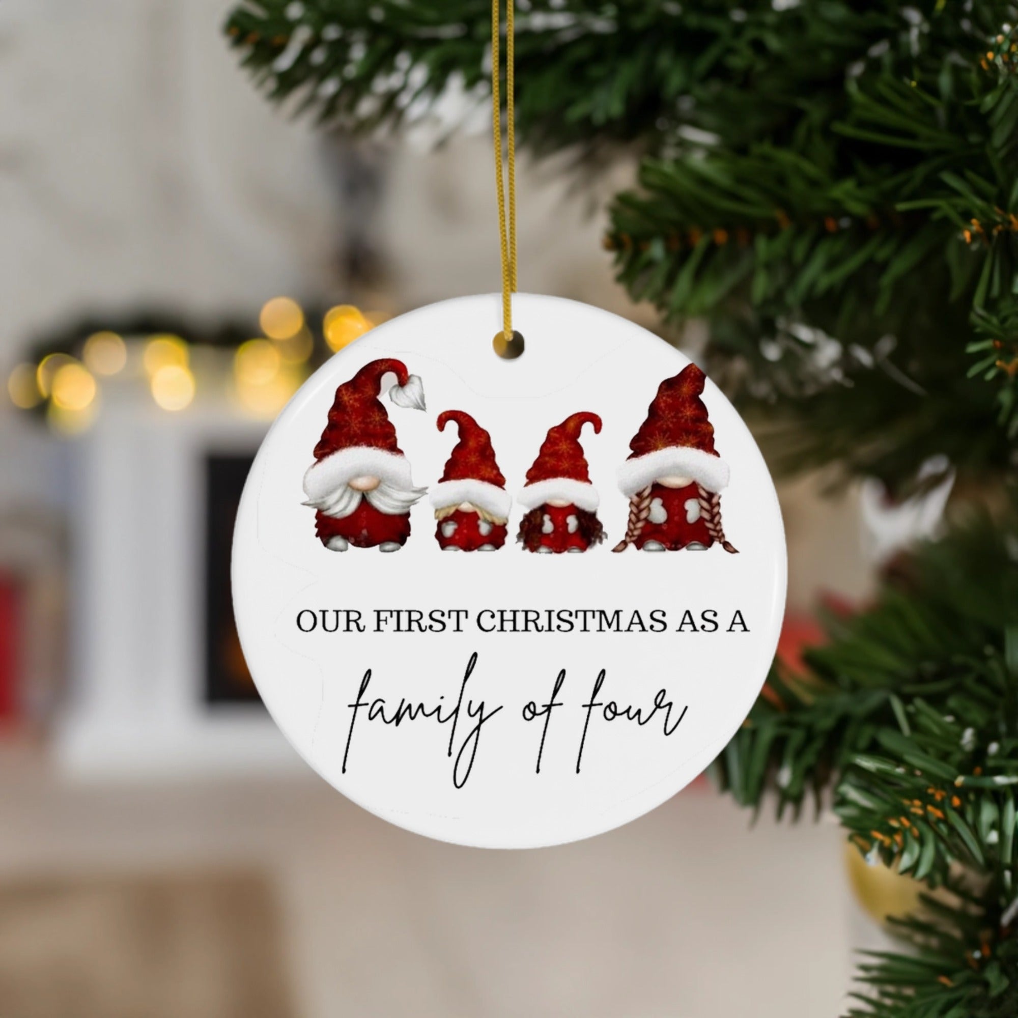 Family of Four | First Christmas Gnome | Ceramic Ornament