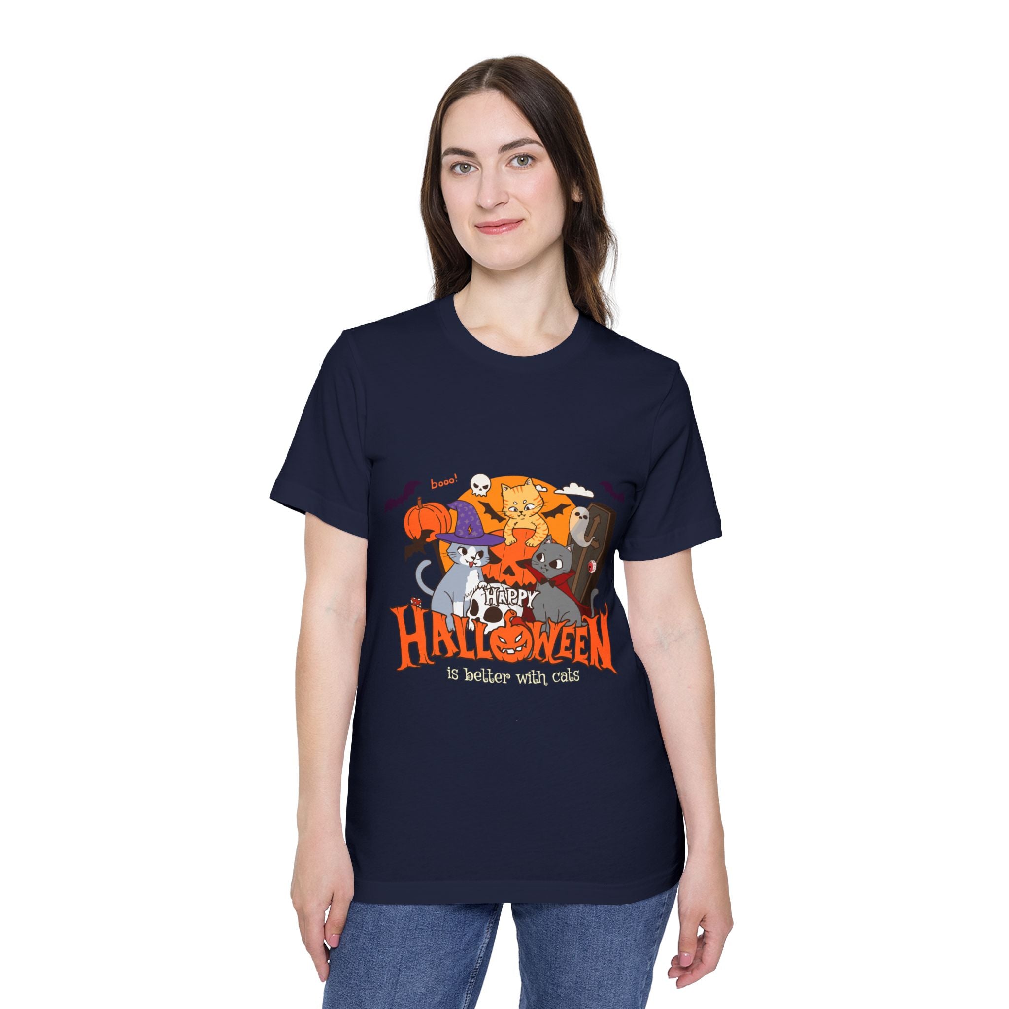 Halloween is Better with Cats | USA-Made Unisex Short-Sleeve Jersey T-Shirt
