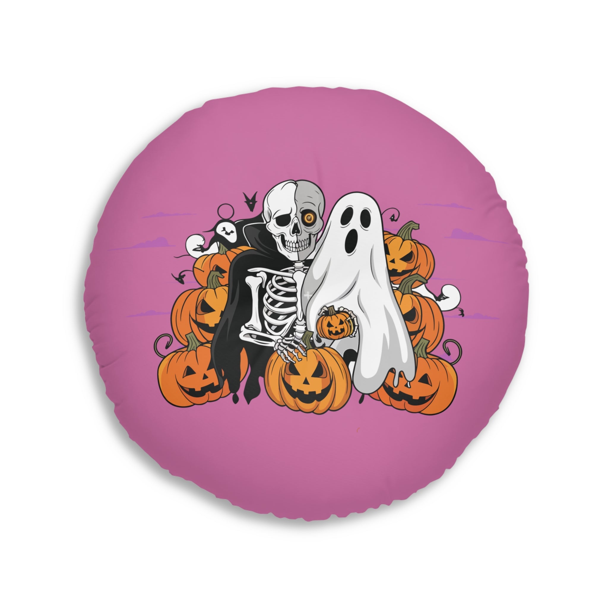 Halloween with Bats | Tufted Floor Pillow, Round