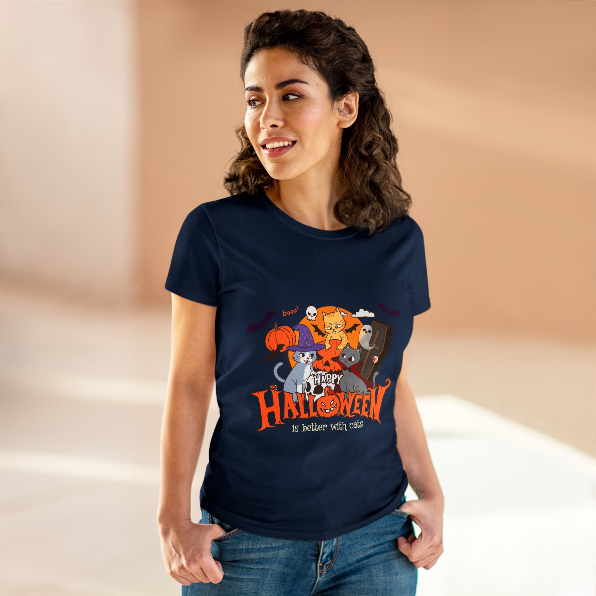 Halloween is Better with Cats | Women's Midweight Cotton Tee