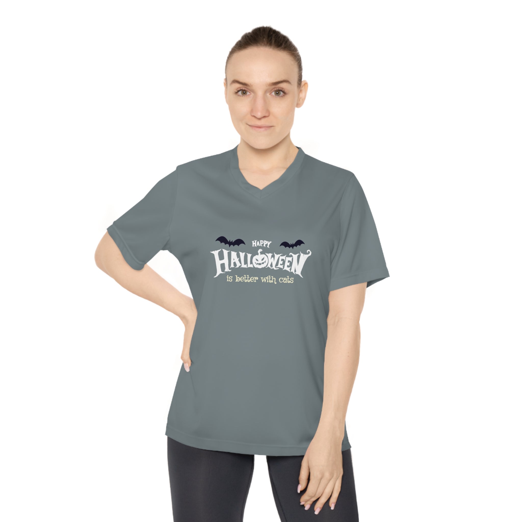 Halloween with Witch's Cats | Women's Performance V-Neck T-Shirt