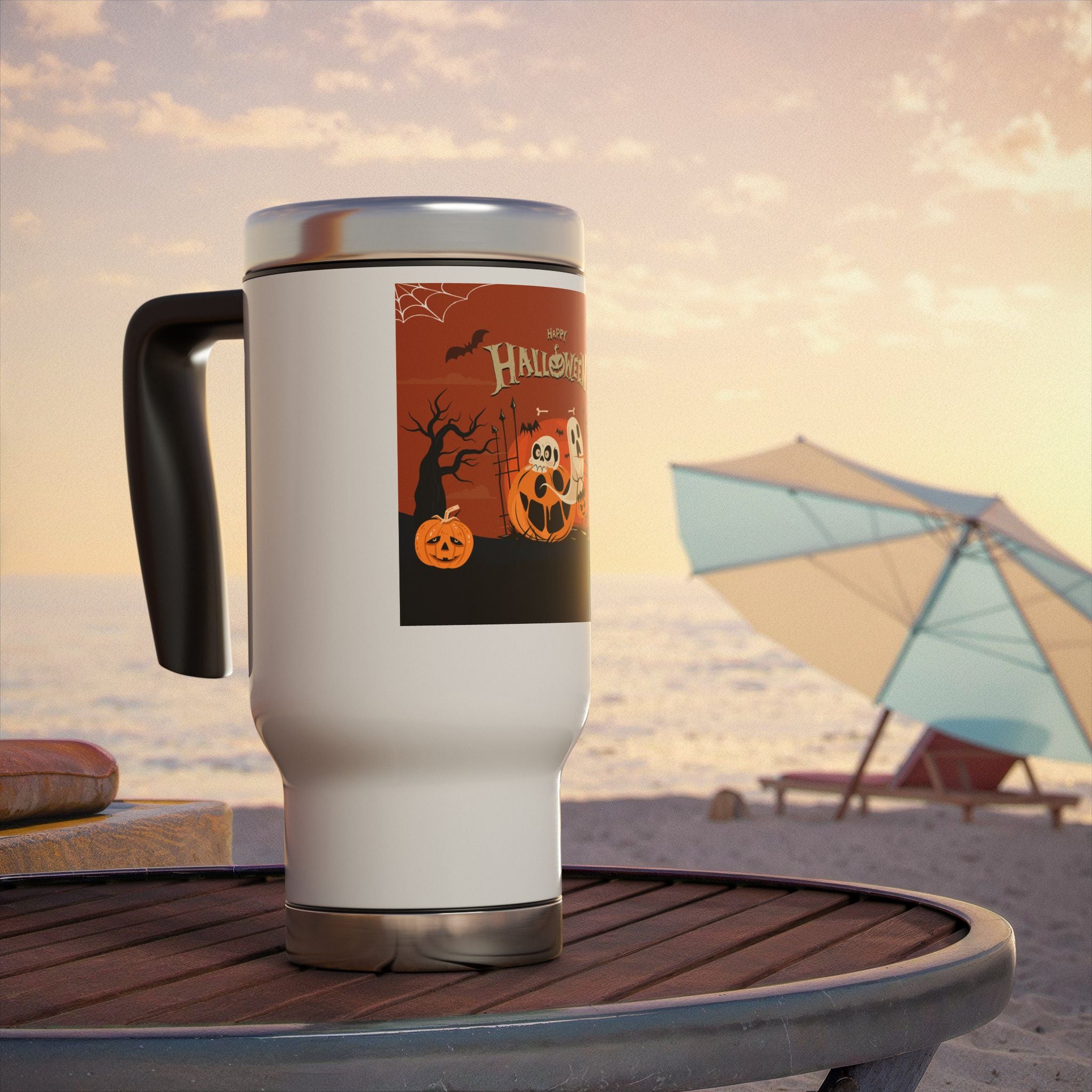 Happy Halloween with Pumpkin | Stainless Steel Travel Mug with Handle