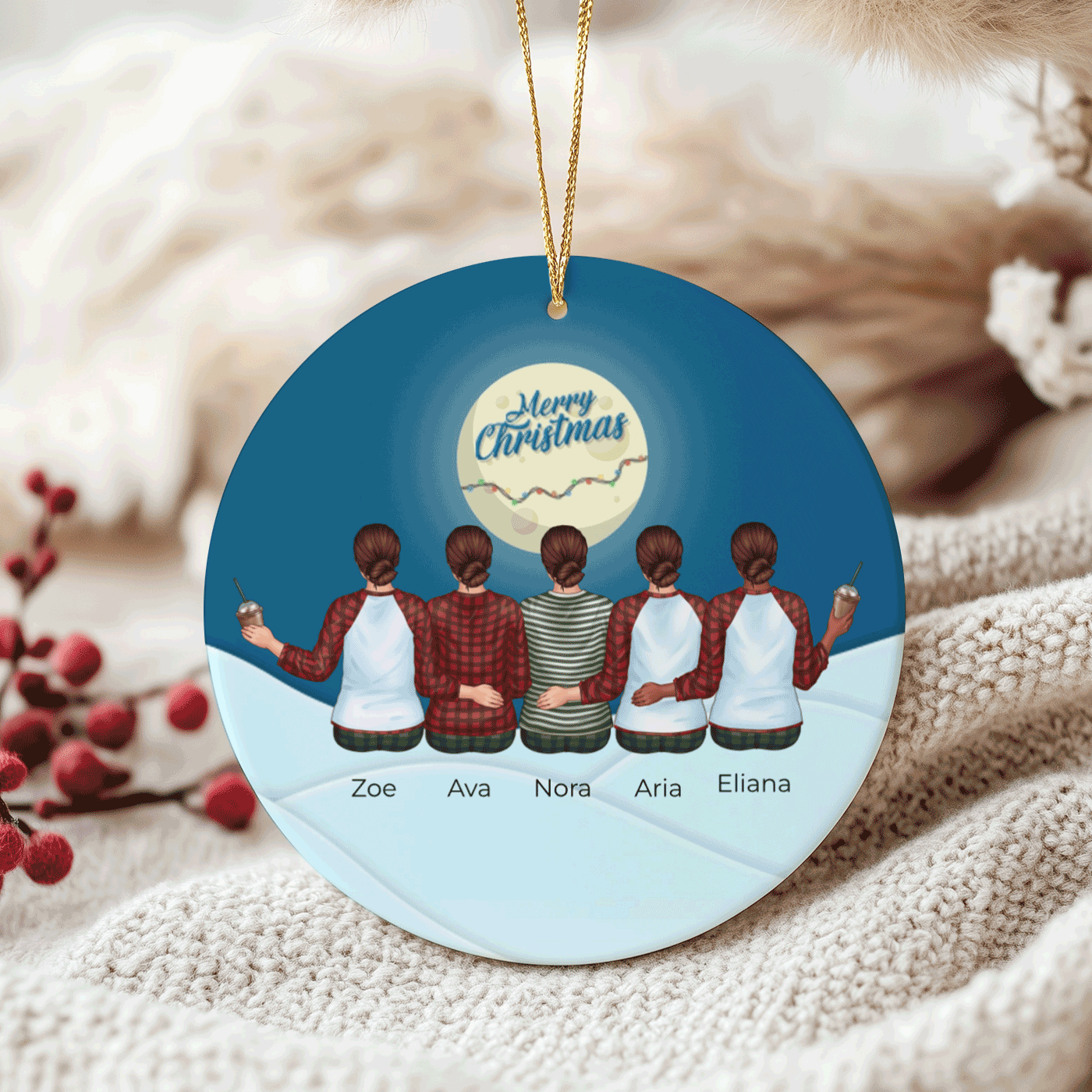 Personalized Christmas Ornament with Besties in Matching Outfits | Ceramic Ornament