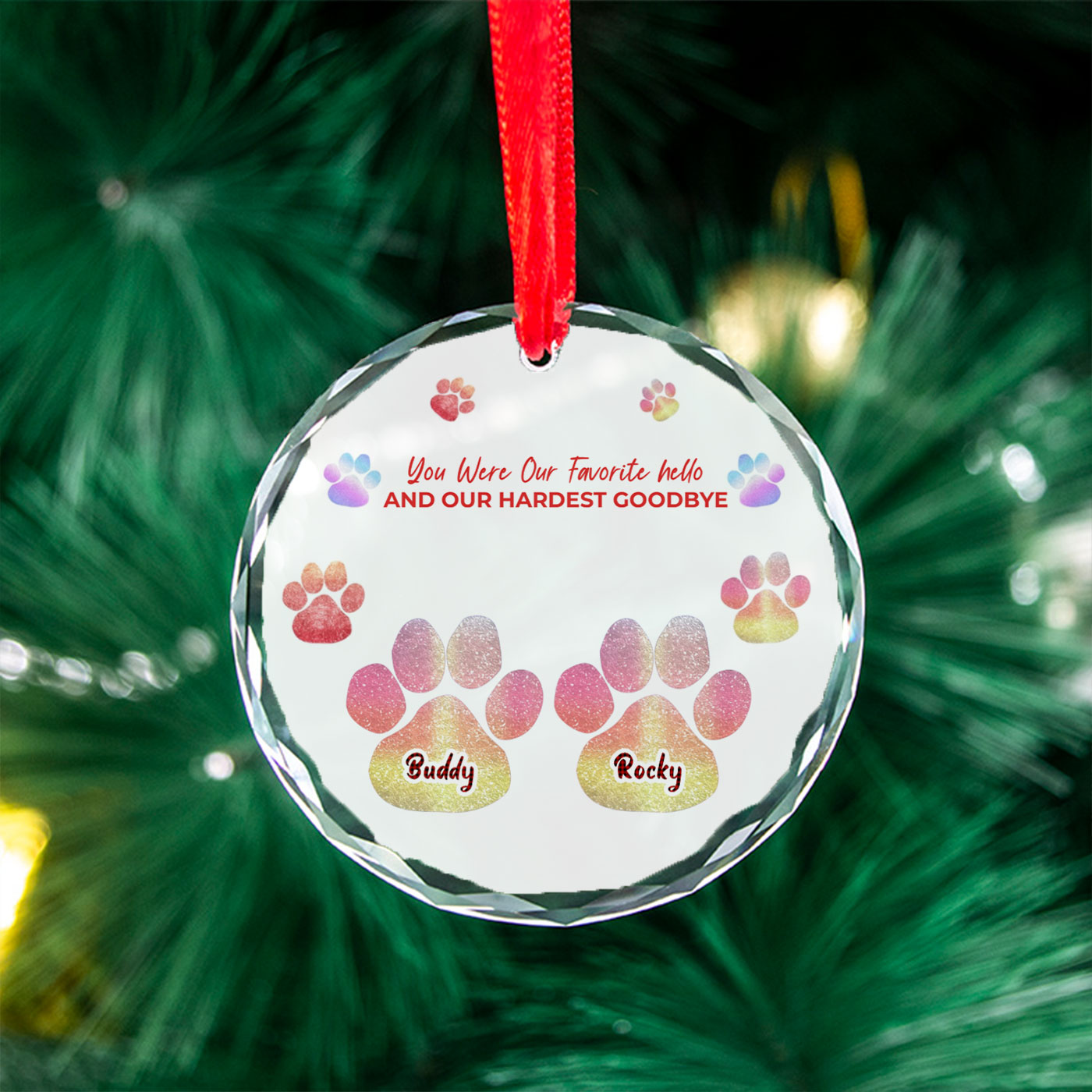 Personalized Pet Christmas Glass Ornament - Custom Family & Pet Design