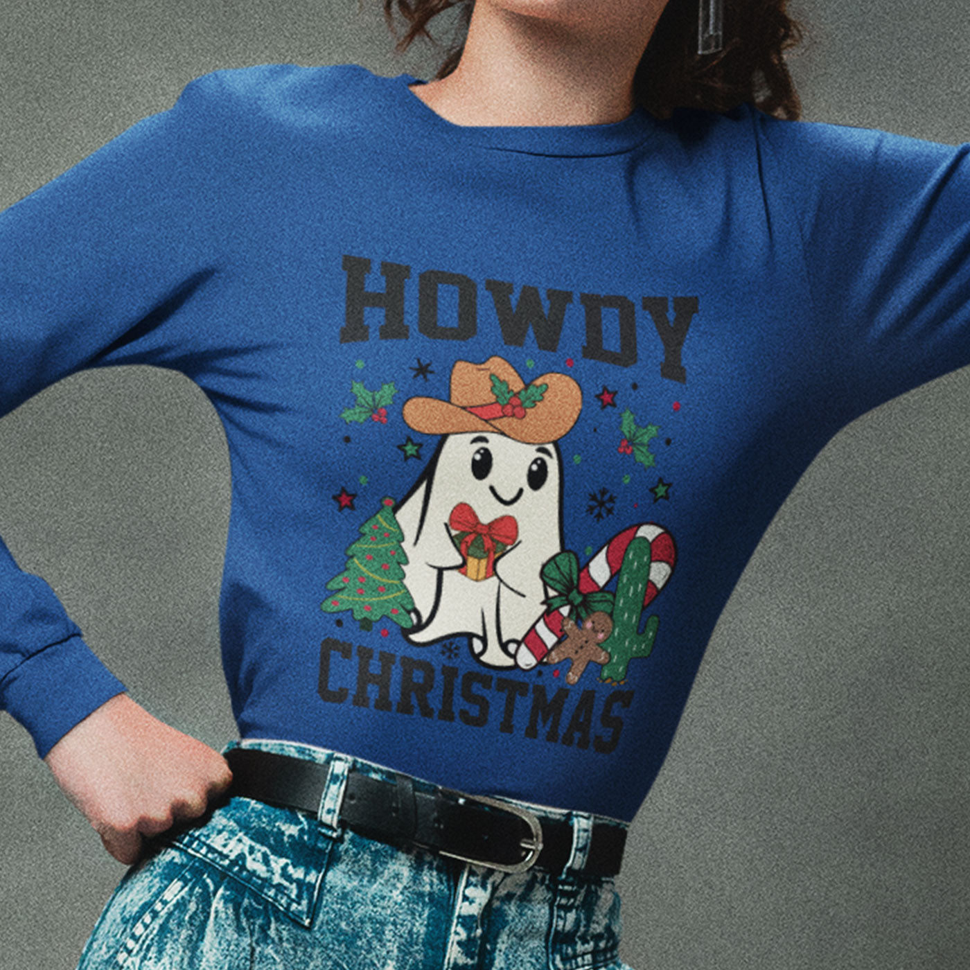 Howdy Christmas | Cute Cowboy Ghost Holiday | Unisex Long Sleeve