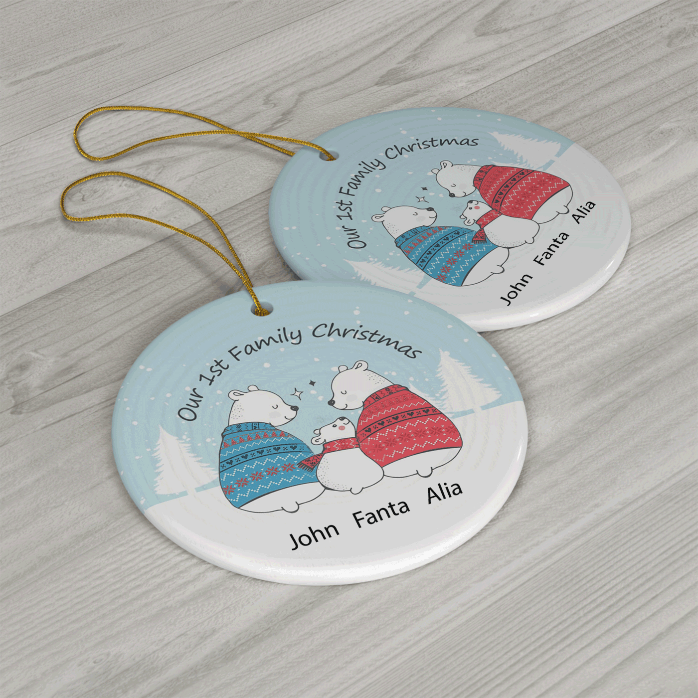 Our 1st Family Christmas | Cute Polar Bear Family | Ceramic Ornament