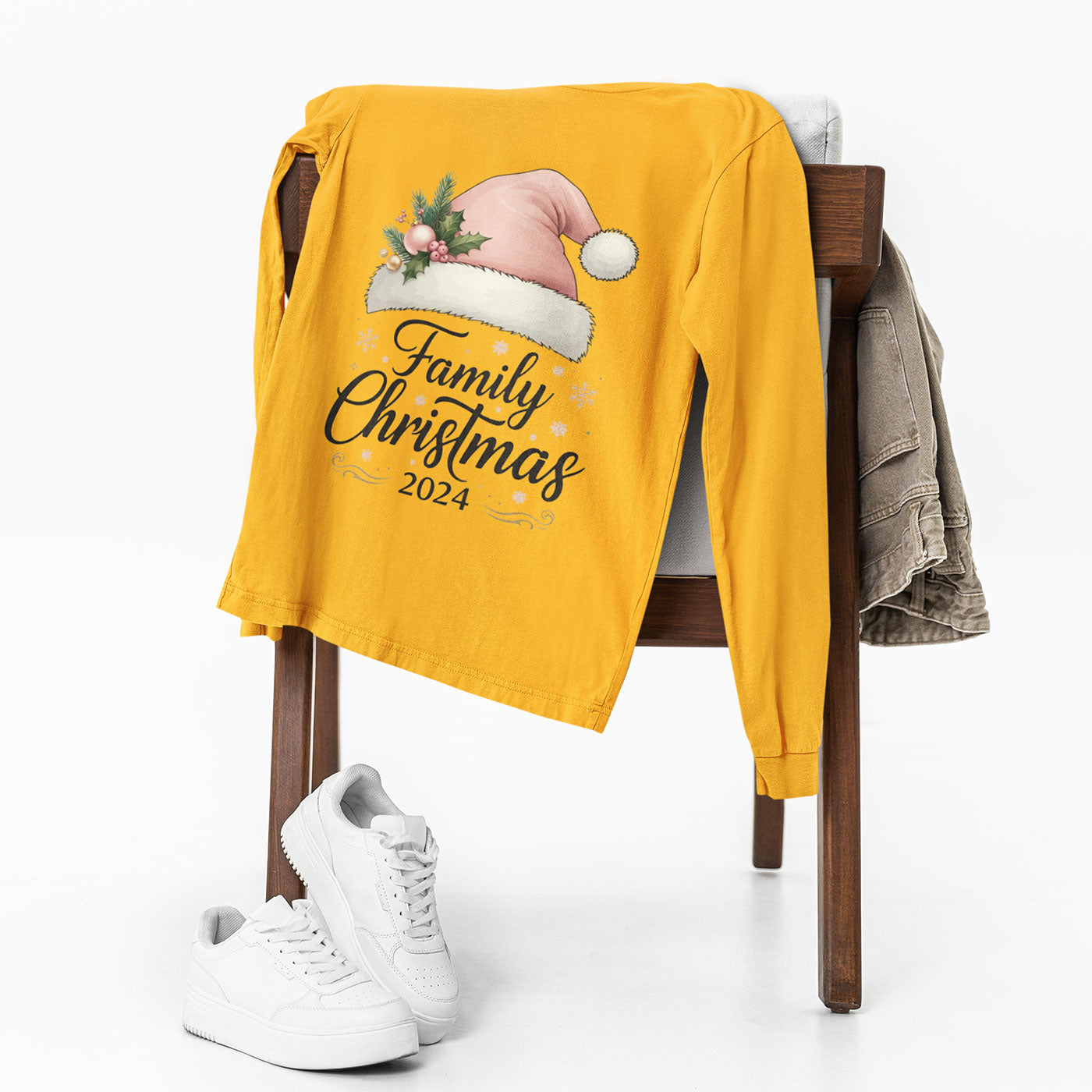 Family Christmas 2024 | Elegant Pink Santa Hat | Unisex Long Sleeve