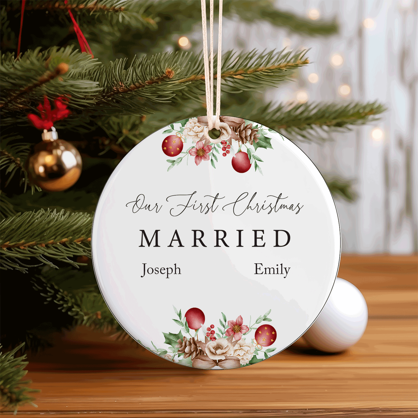Our First Christmas Married | Elegant Floral | Ceramic Ornament