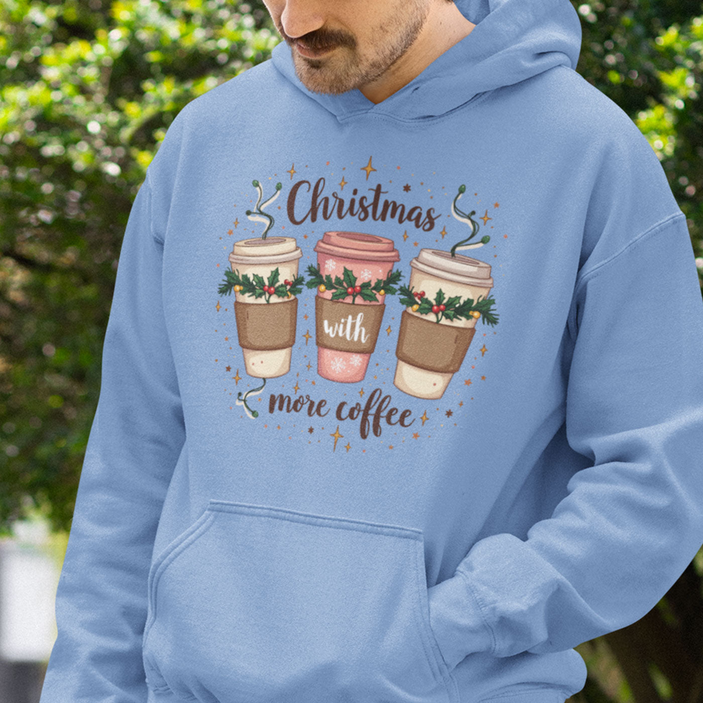 Christmas with More Coffee | Festive Holiday Coffee Cups | Unisex Hoodie