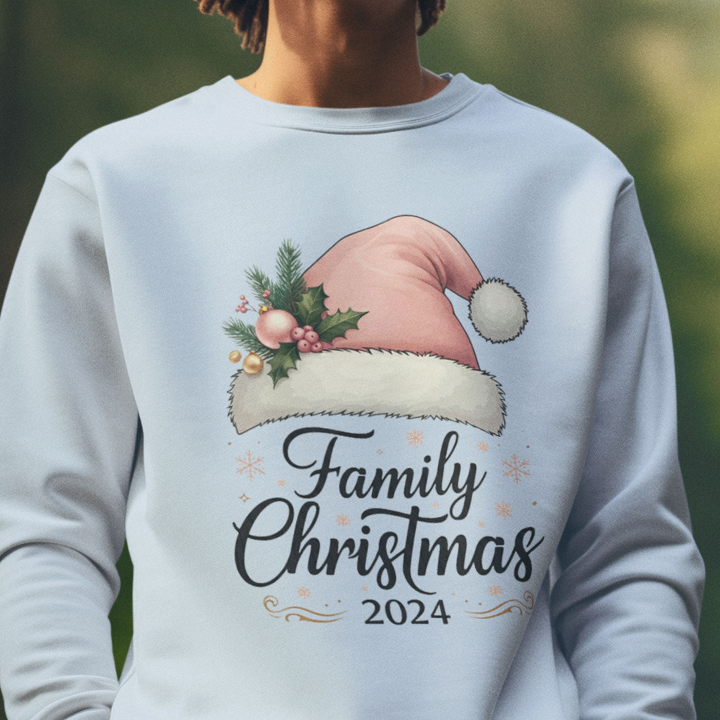 Family Christmas 2024 | Elegant Pink Santa Hat | Unisex Crewneck Sweatshirts