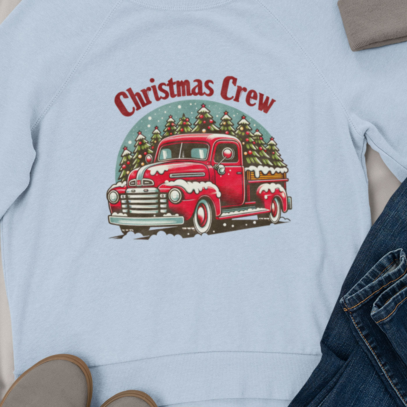 Christmas Crew | Classic Red Truck with Christmas Trees | Unisex Crewneck Sweatshirts