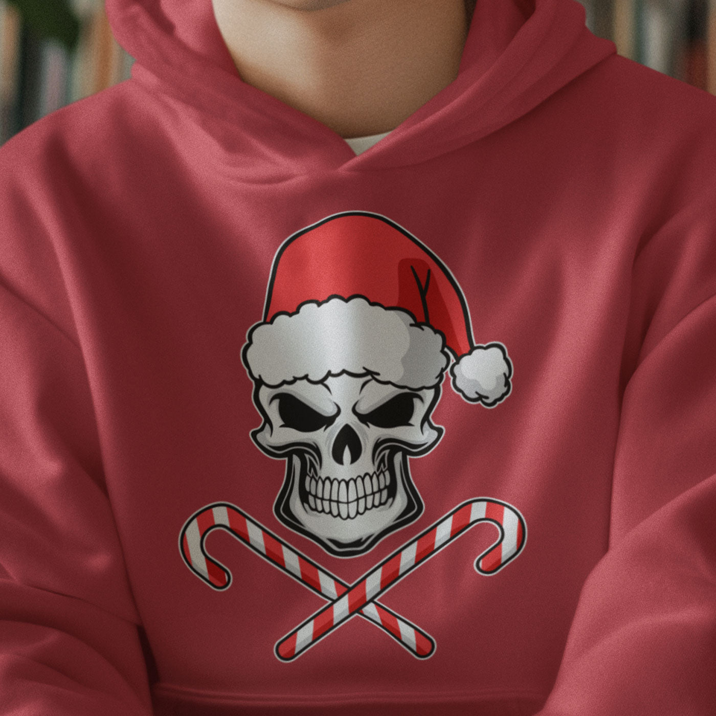 Skull with Santa Hat and Candy Canes | Edgy Christmas | Unisex Hoodie