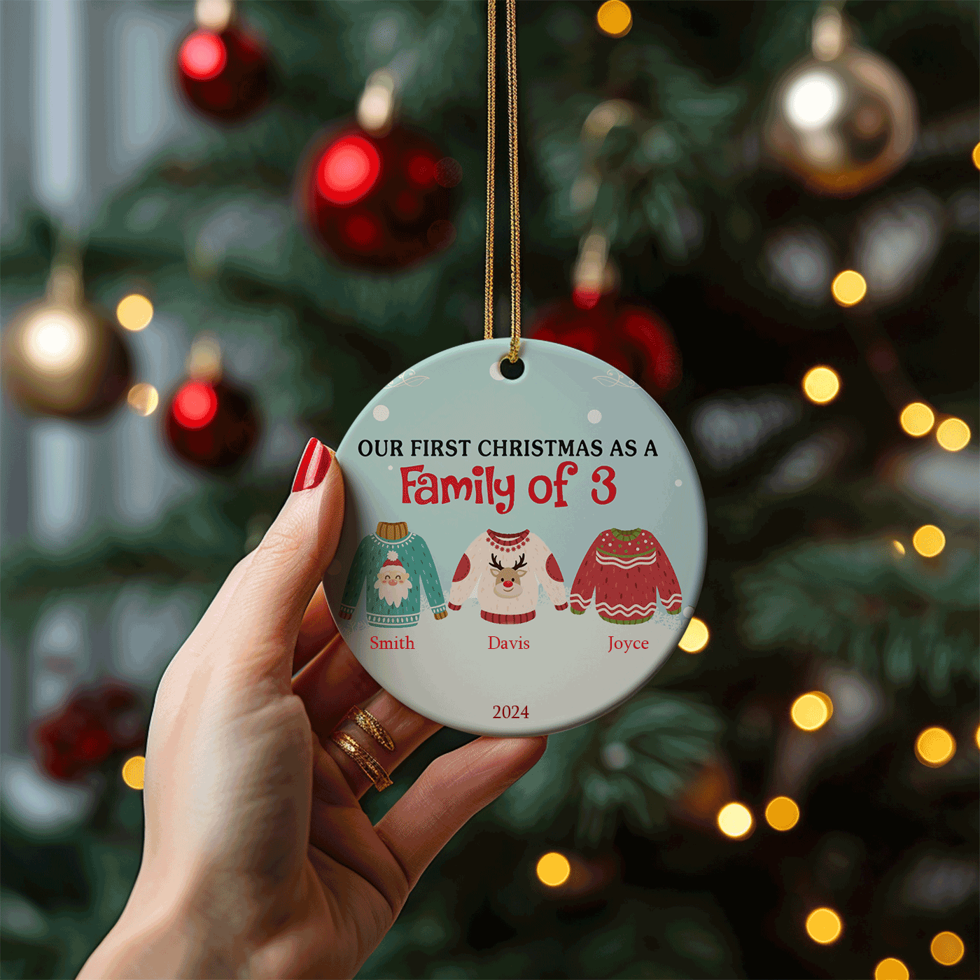 Festive Sweater | Our First Christmas as a Family of 3 | Ceramic Ornament