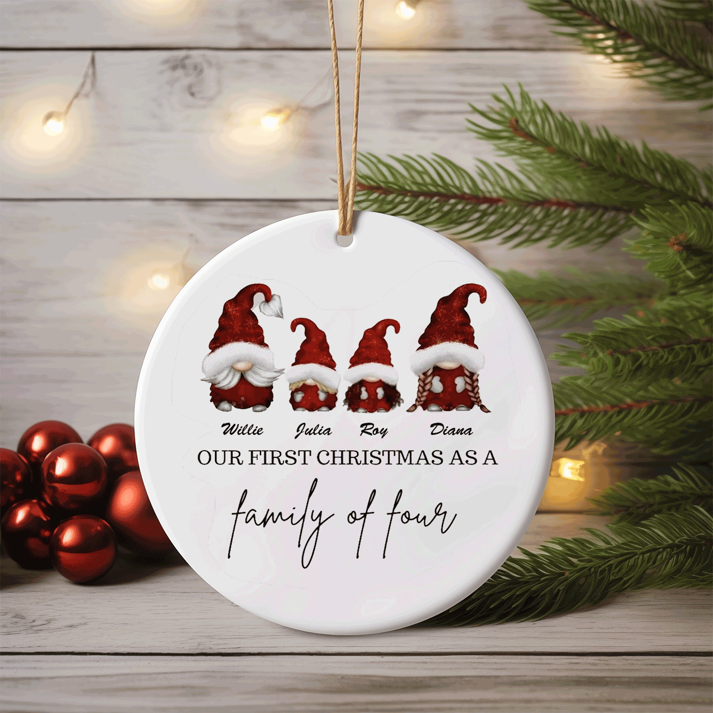 Family of Four | First Christmas Gnome | Ceramic Ornament