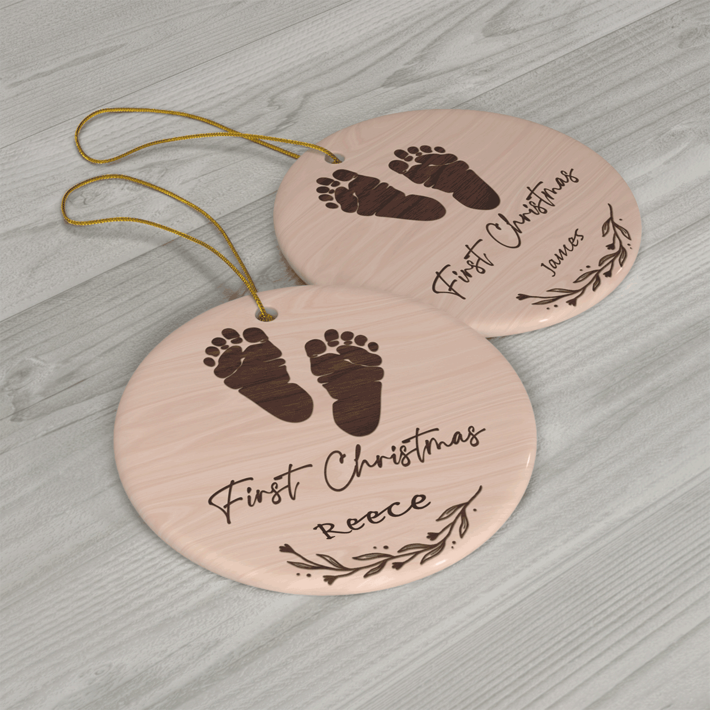Baby's First Christmas | Minimalist Footprint | Ceramic Ornament