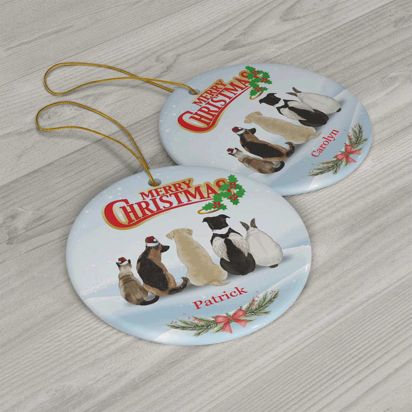 Merry Christmas with Pets | Festive Holiday Decor for Animal Lovers | Ceramic Ornament