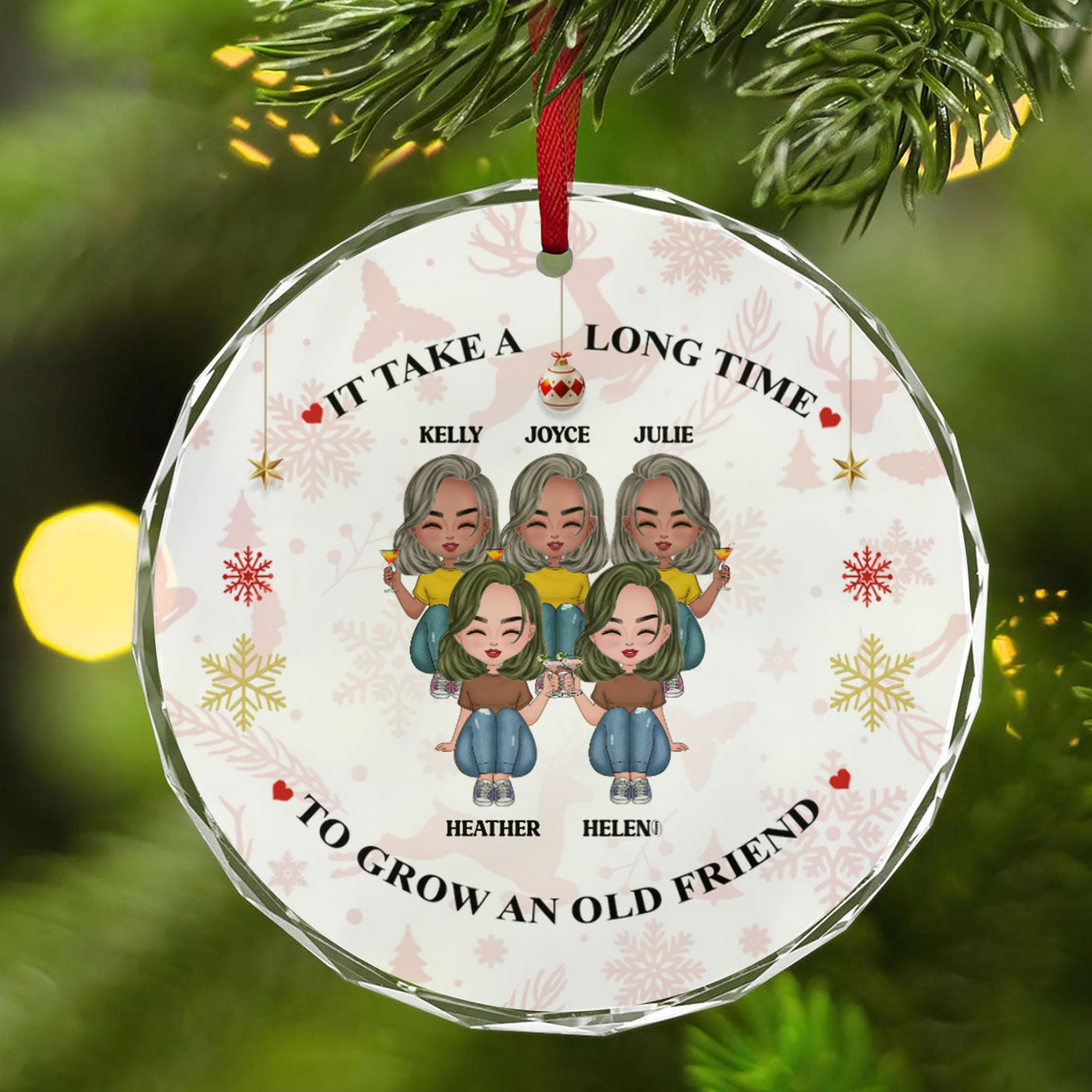 Christmas Custom Friendship Ornament with Personalized Names | Circle Glass Ornament