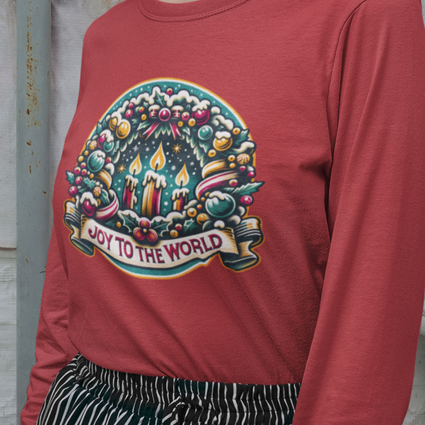 Joy to the World - Festive Christmas Wreath and Candle | Unisex Long Sleeve