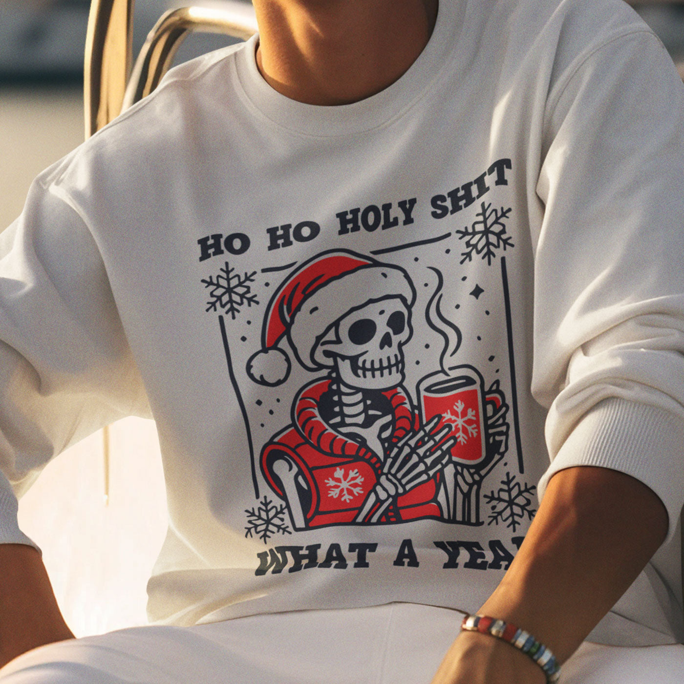 Ho Ho Holy Shit What a Year | Humorous Skeleton Christmas | Unisex Crewneck Sweatshirts
