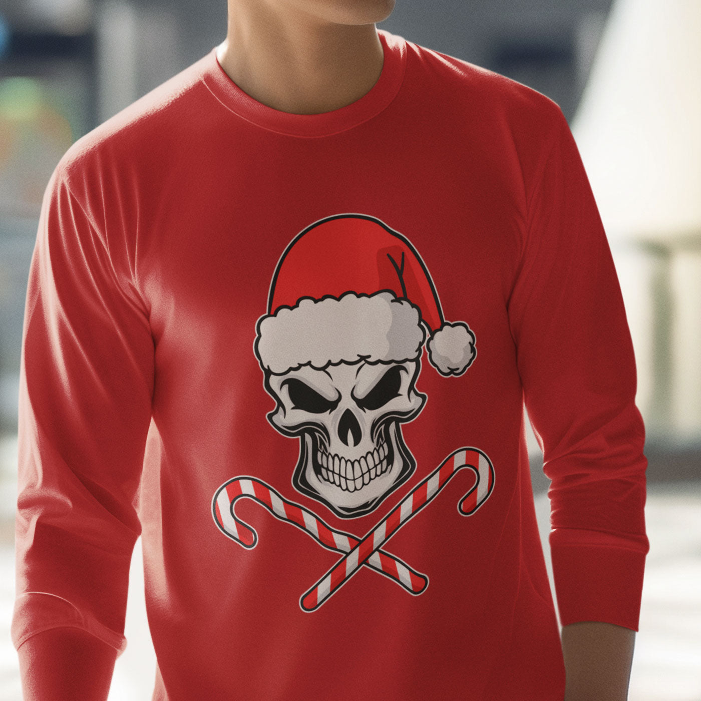 Skull with Santa Hat and Candy Canes | Edgy Christmas | Unisex Long Sleeve