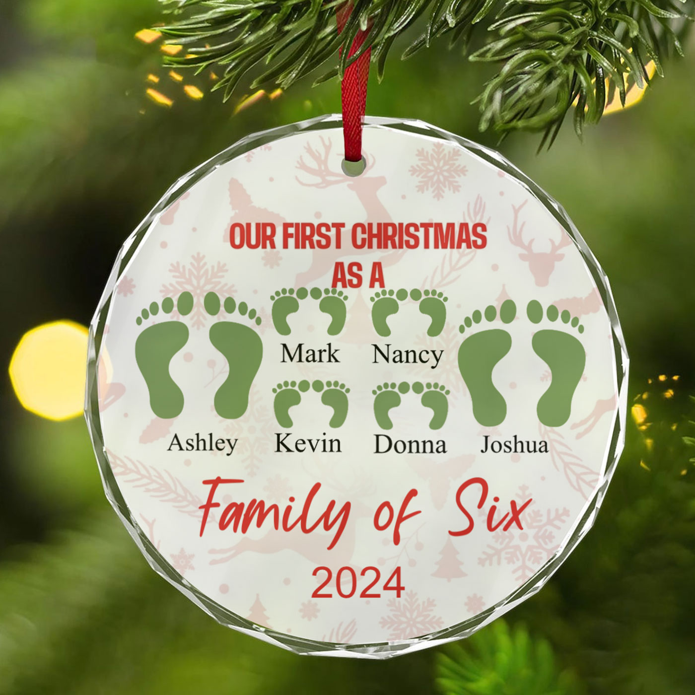 Our First Christmas as a "Family of Three" Crystal Glass Ornament | Customizable Keepsake