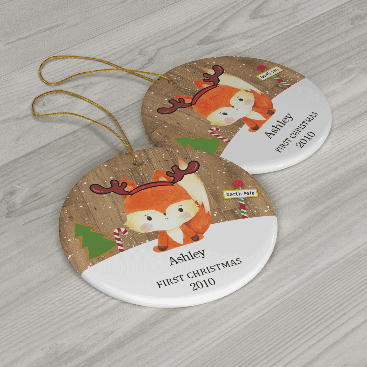 First Baby Christmas | Adorable Fox with Antlers | Ceramic Ornament