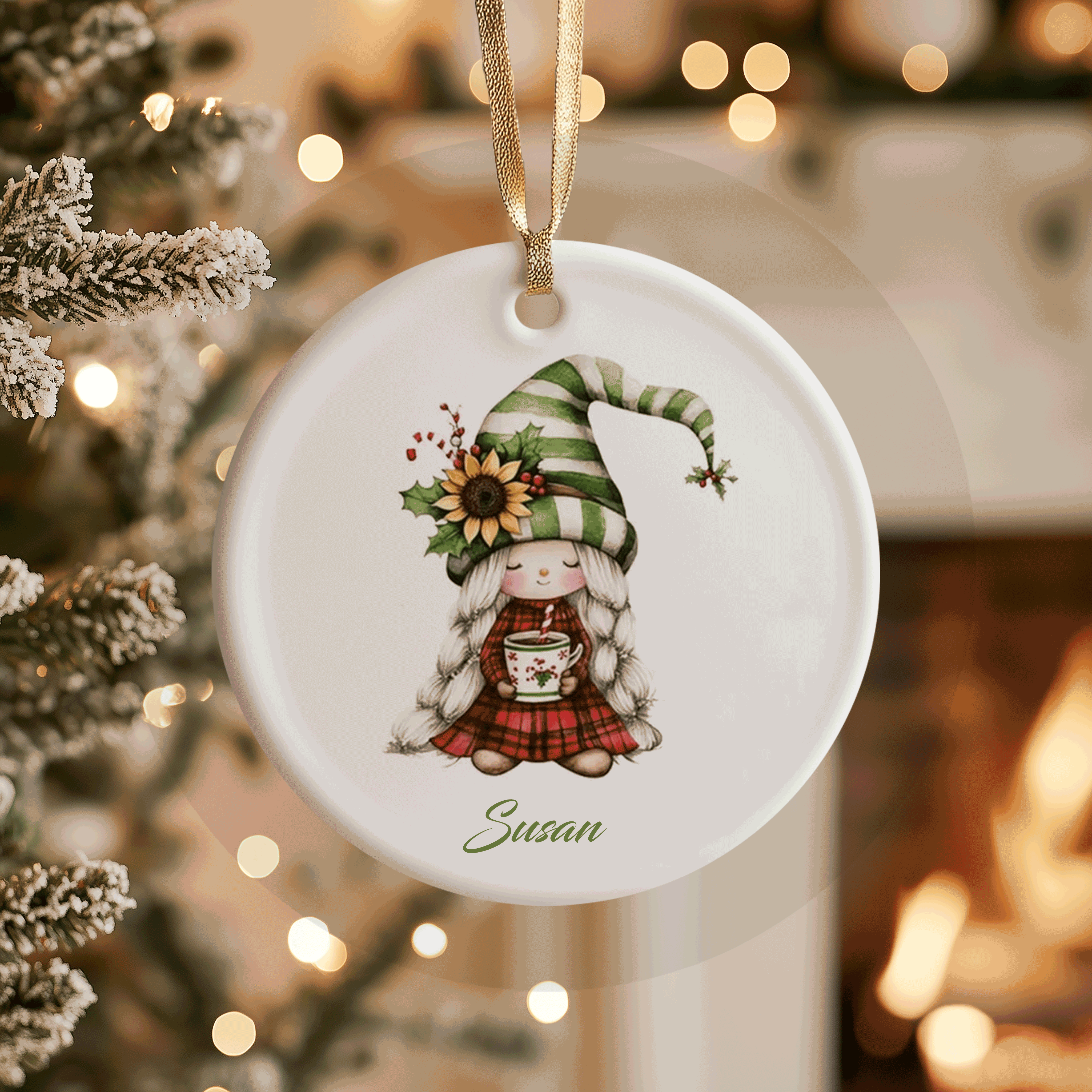 Adorable Christmas Gnome with Hot Cocoa | Festive Holiday Decor | Ceramic Ornament