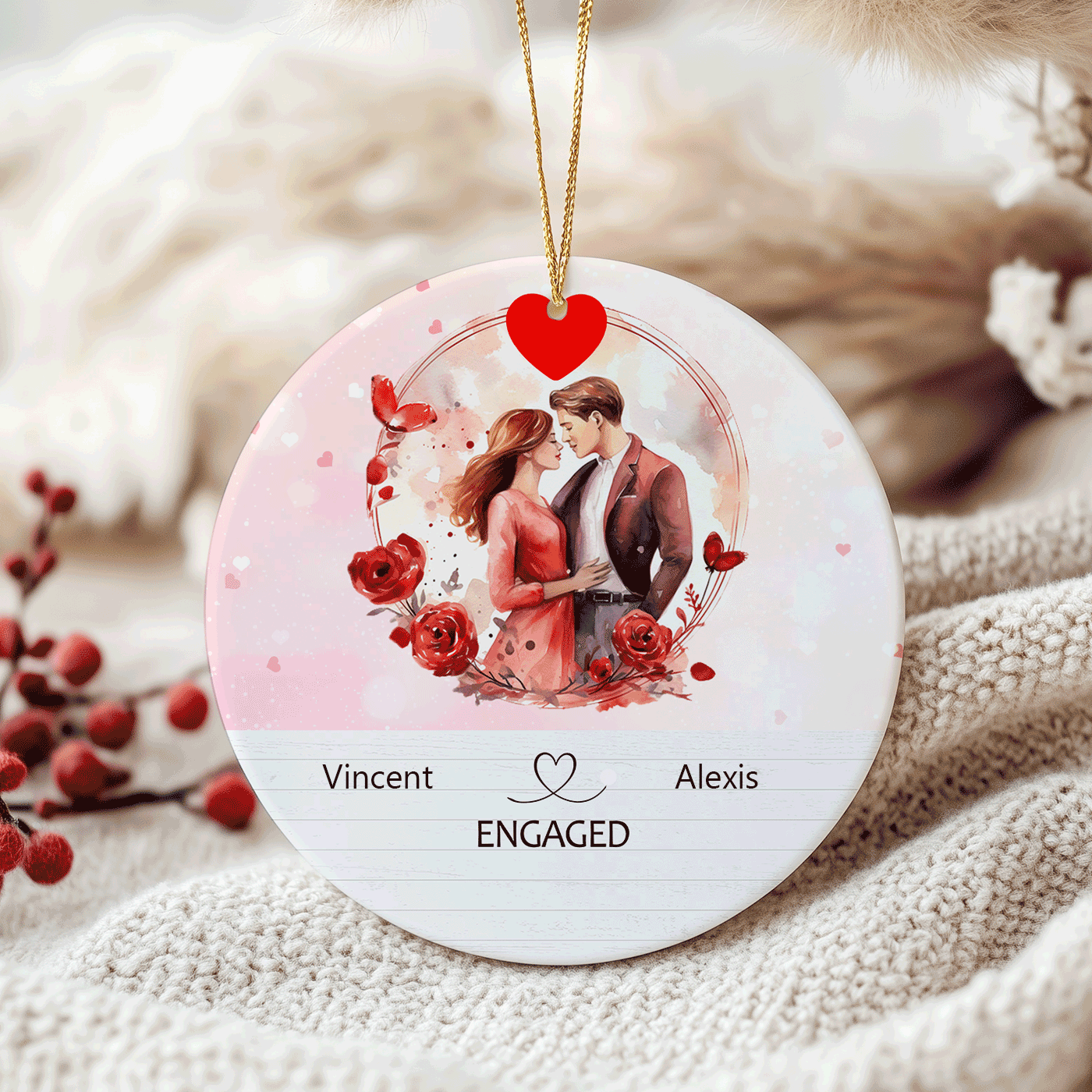 Engaged with Romantic Couple | Perfect for Newly Engaged Couples | Christmas | Ceramic Ornament
