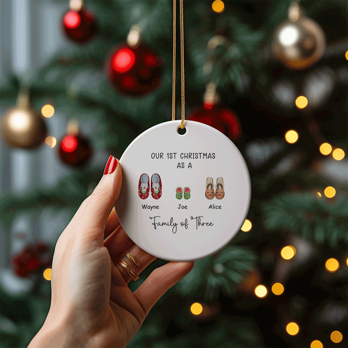Cute Slipper Design for New Families | Our First Christmas as a Family of Three | Ceramic Ornament
