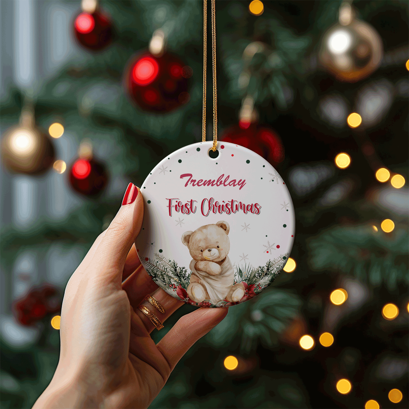 Baby's First Christmas Bear | Cute Holiday Keepsake for Newborn | Ceramic Ornament