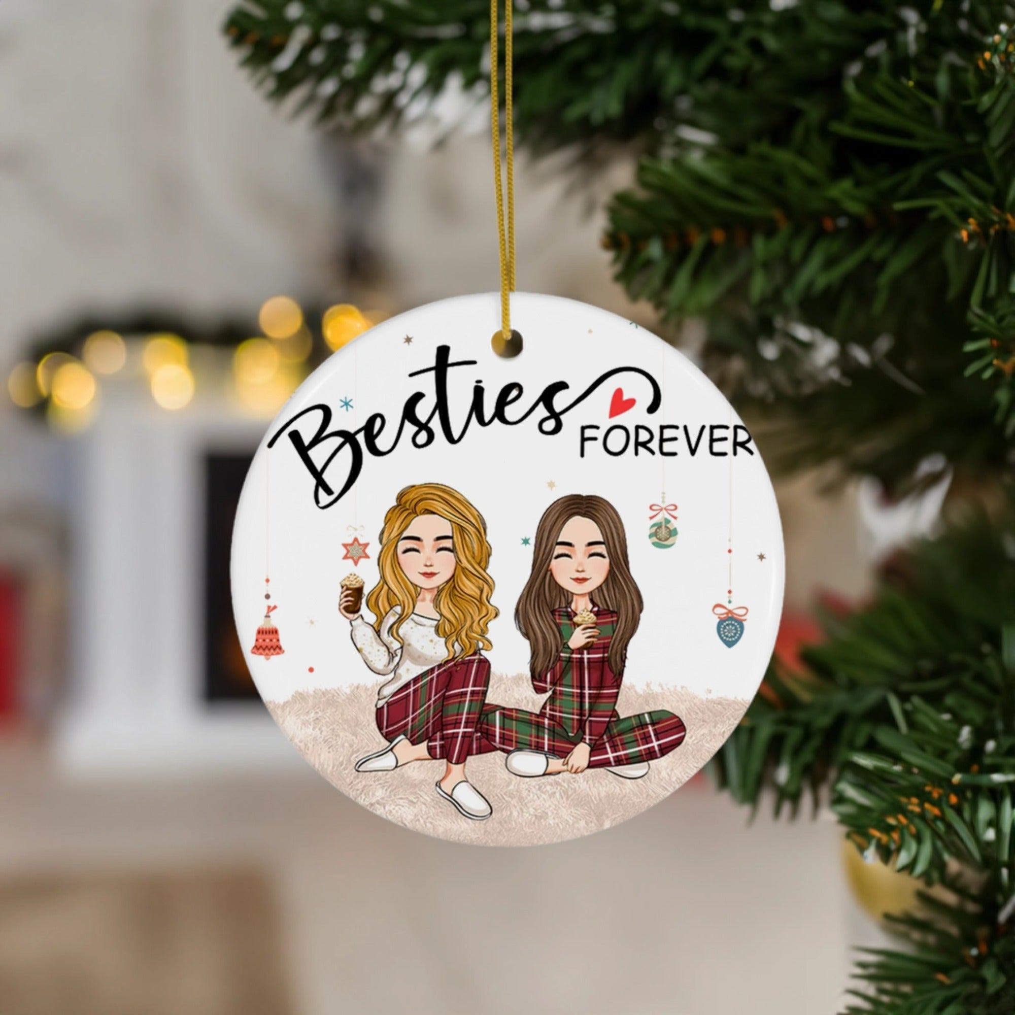 Besties Forever Christmas Art | Holiday Gift for Friends | Ceramic Ornament